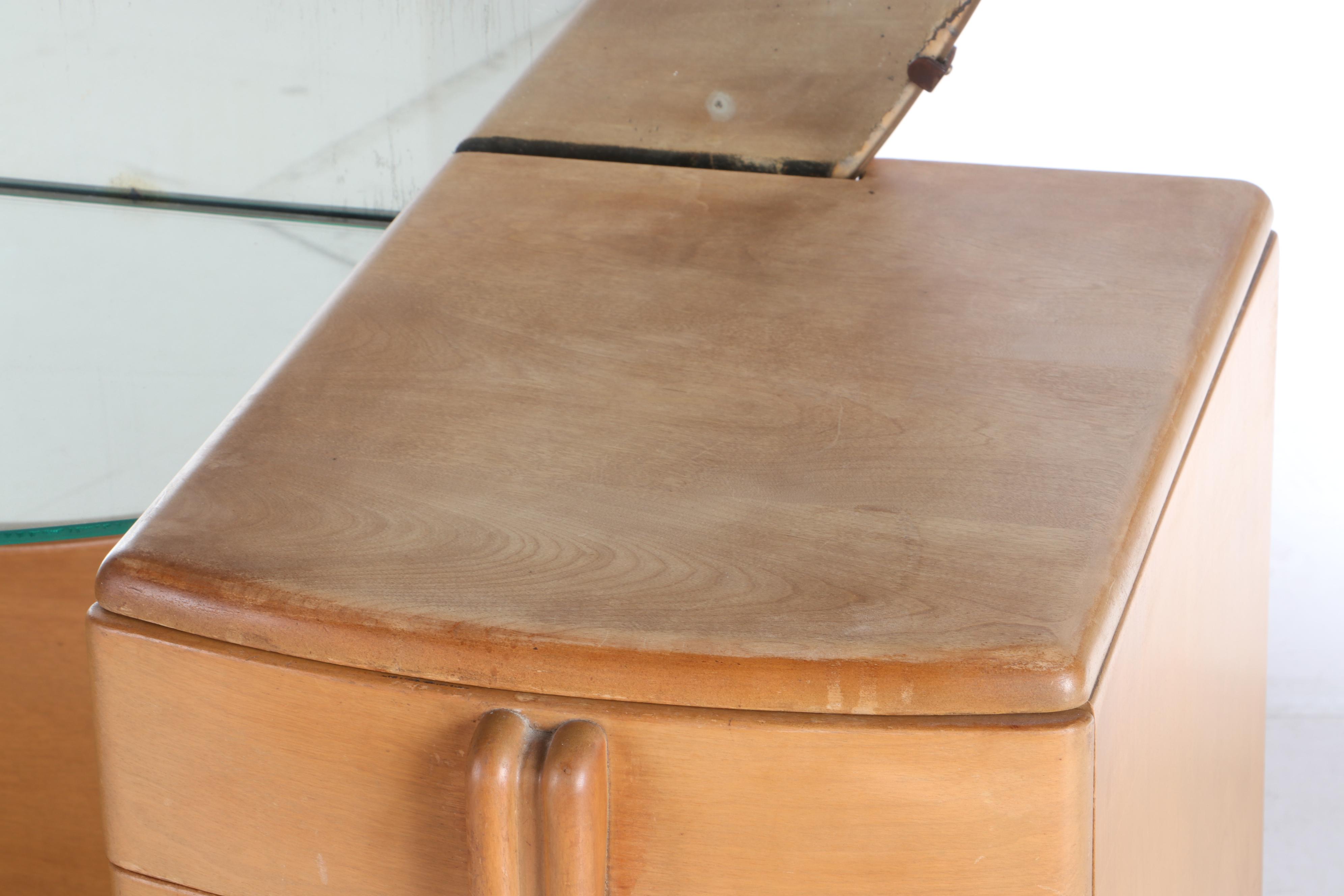 Leo Jiranek for Heywood-Wakefield, Art Deco "Airflow" Vanity Plus Swivel Stool