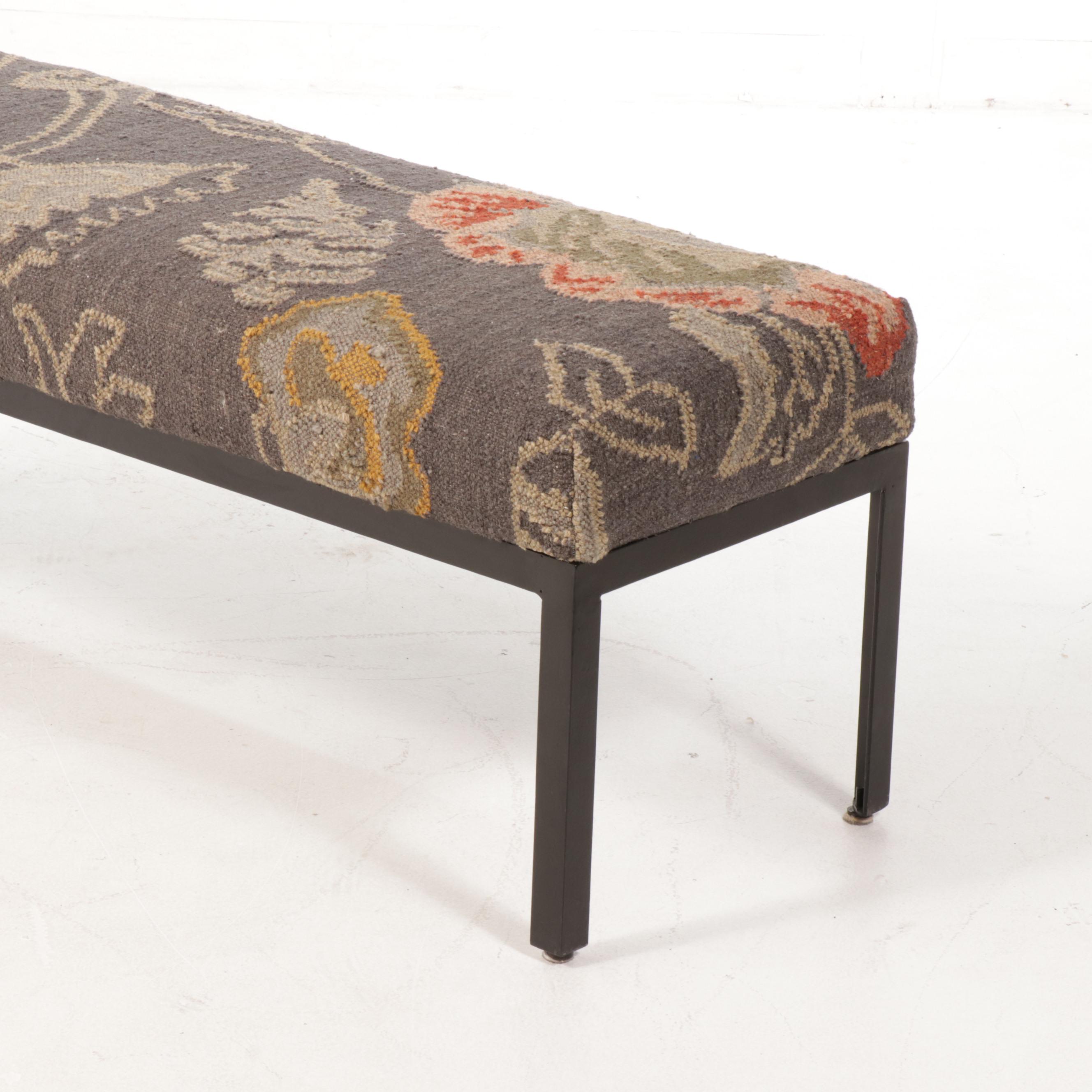 Handwoven "Moon Garden" Slit-Weave Kilim Rug Bench