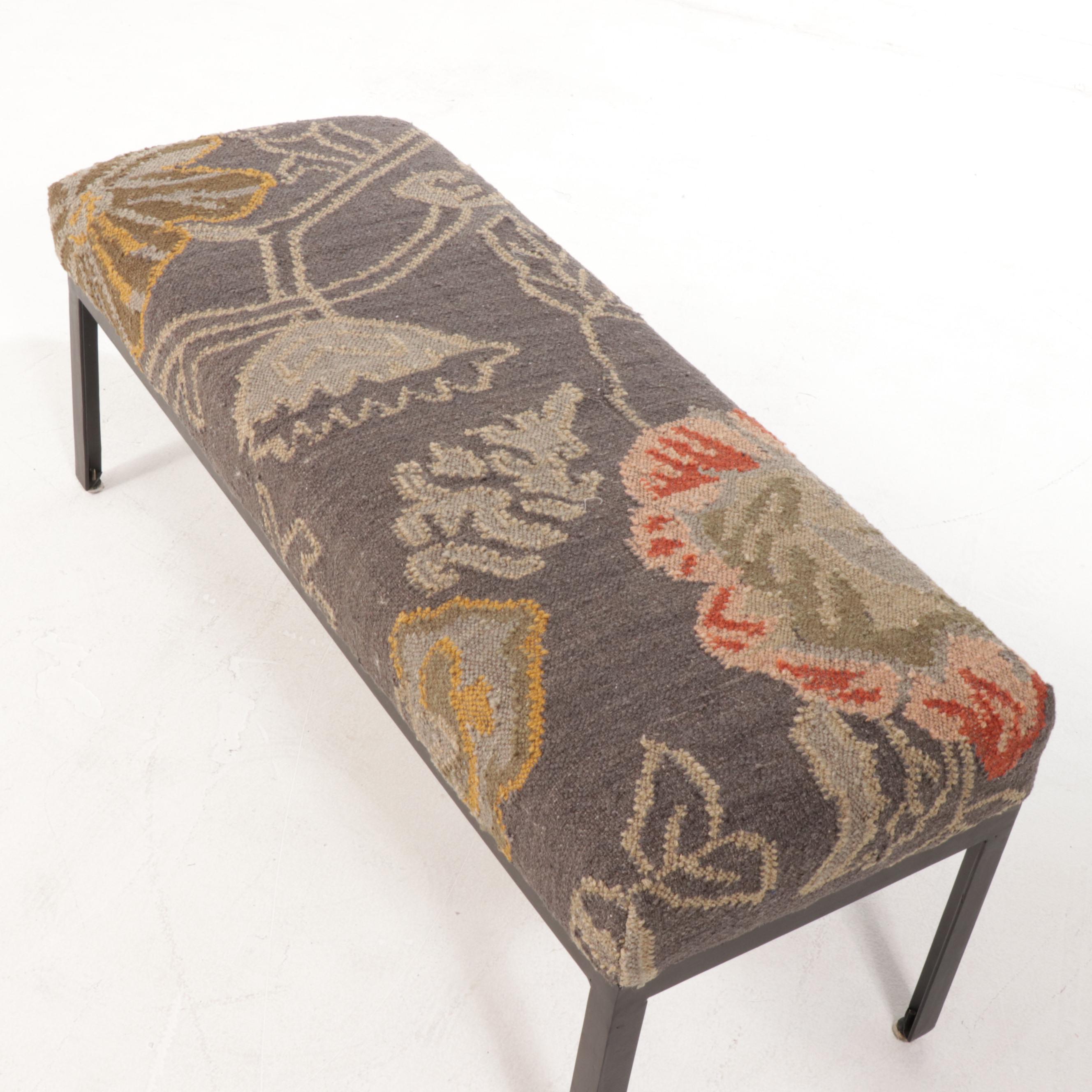 Handwoven "Moon Garden" Slit-Weave Kilim Rug Bench