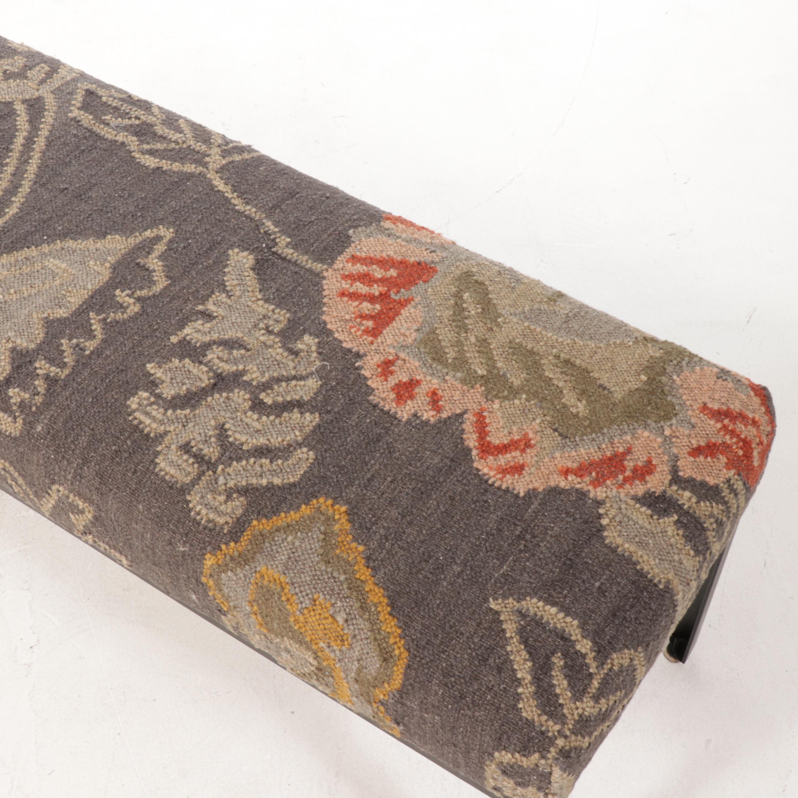 Handwoven "Moon Garden" Slit-Weave Kilim Rug Bench