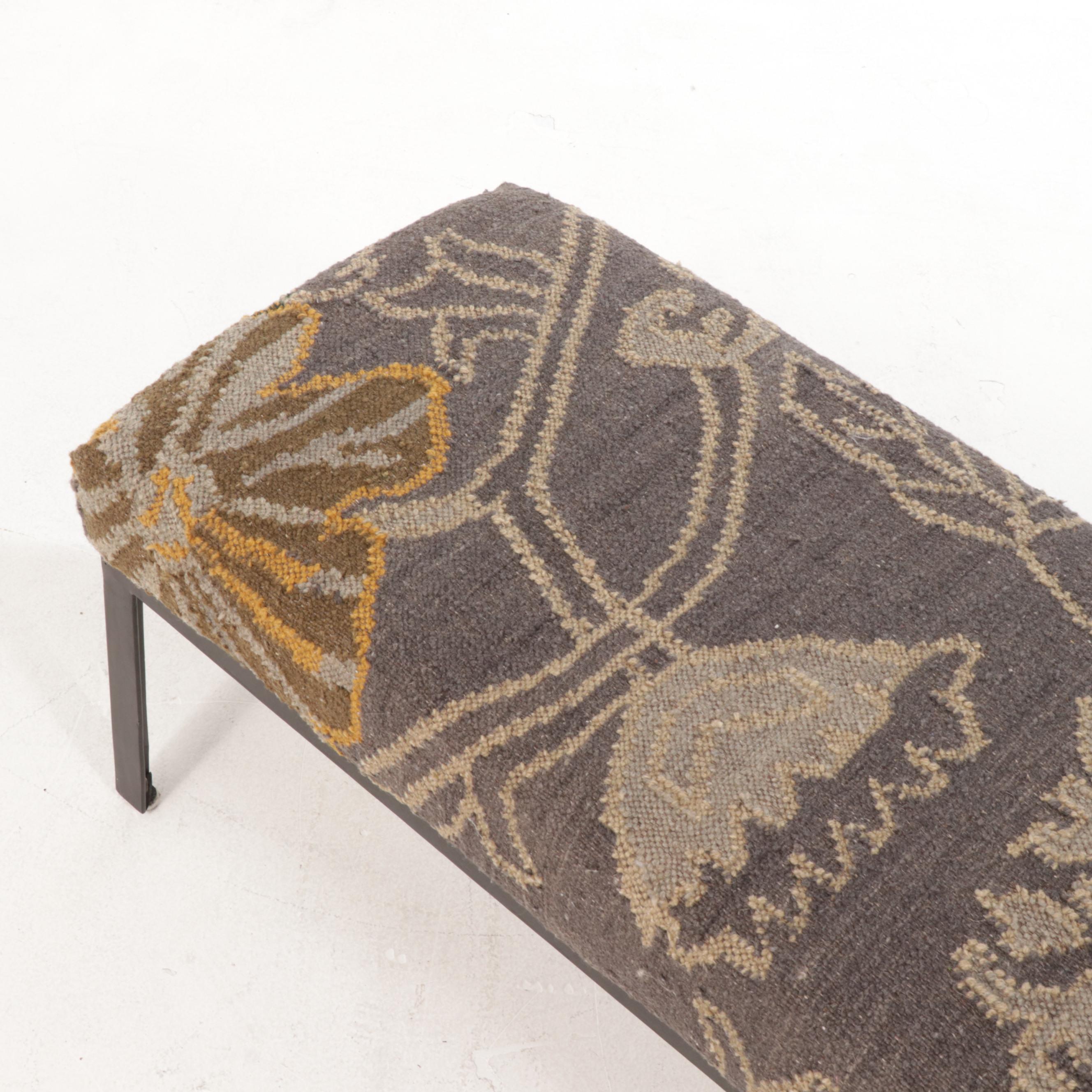 Handwoven "Moon Garden" Slit-Weave Kilim Rug Bench