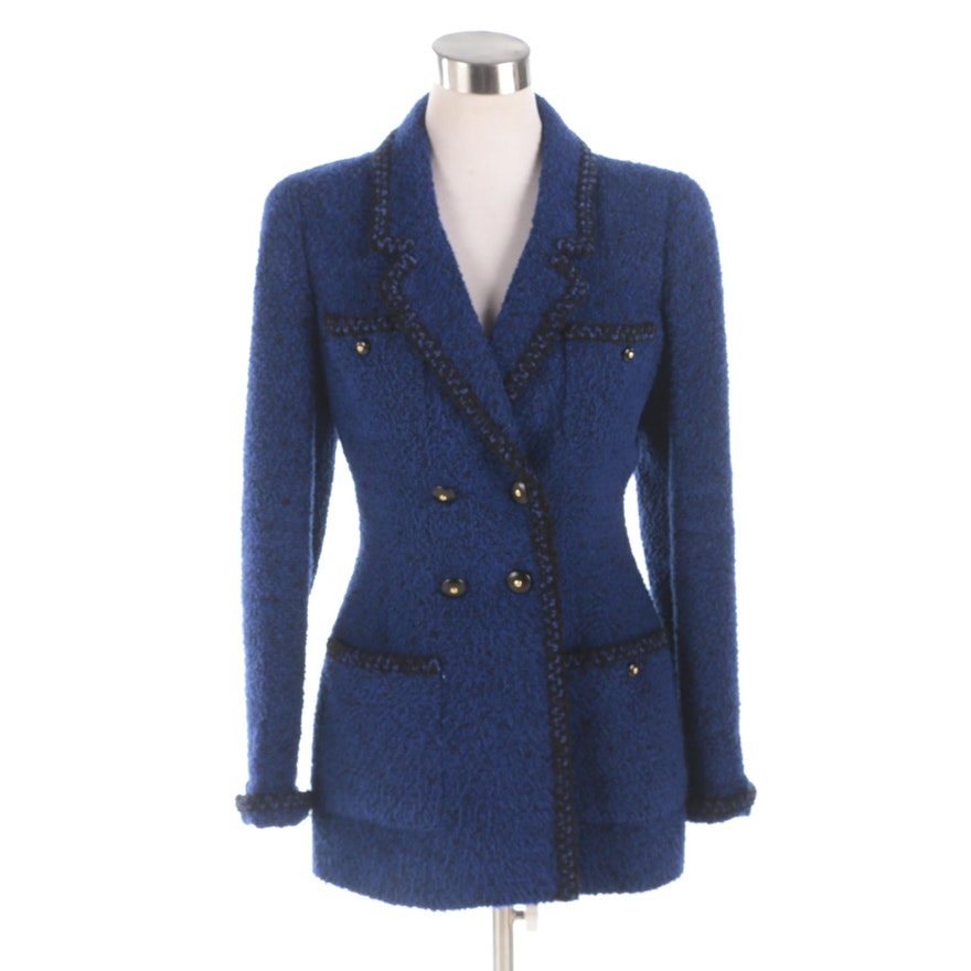 Chanel Boutique Black and Blue Tweed Double-Breasted Jacket