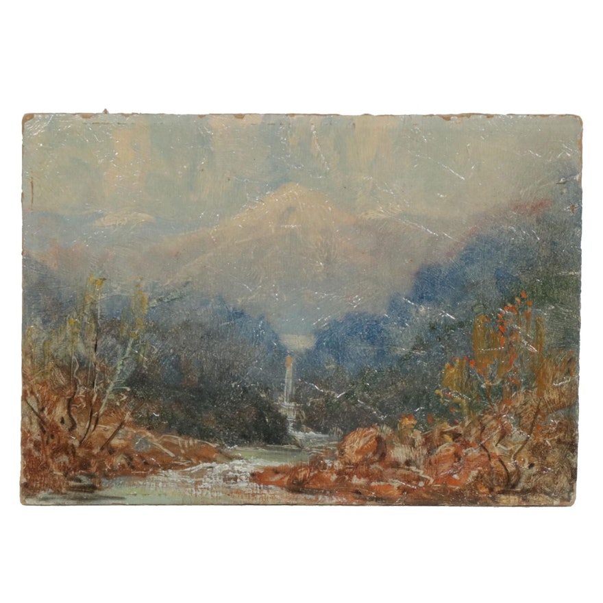 20th Century Mountain River Landscape Oil Painting