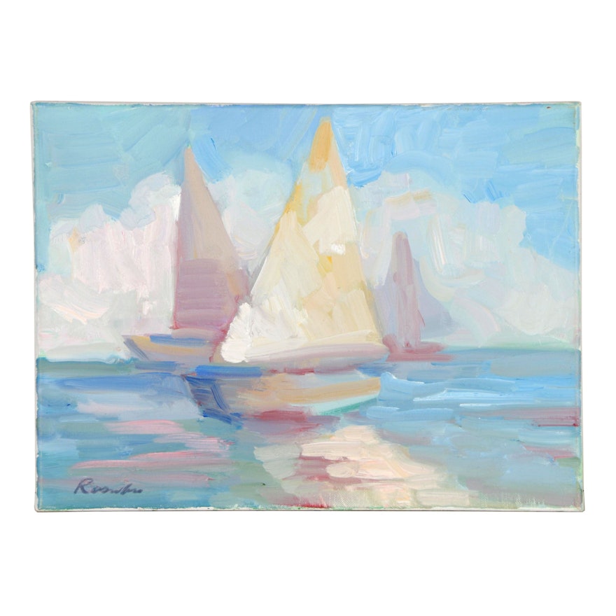 Sally Rosenbaum Sailboat Oil Painting