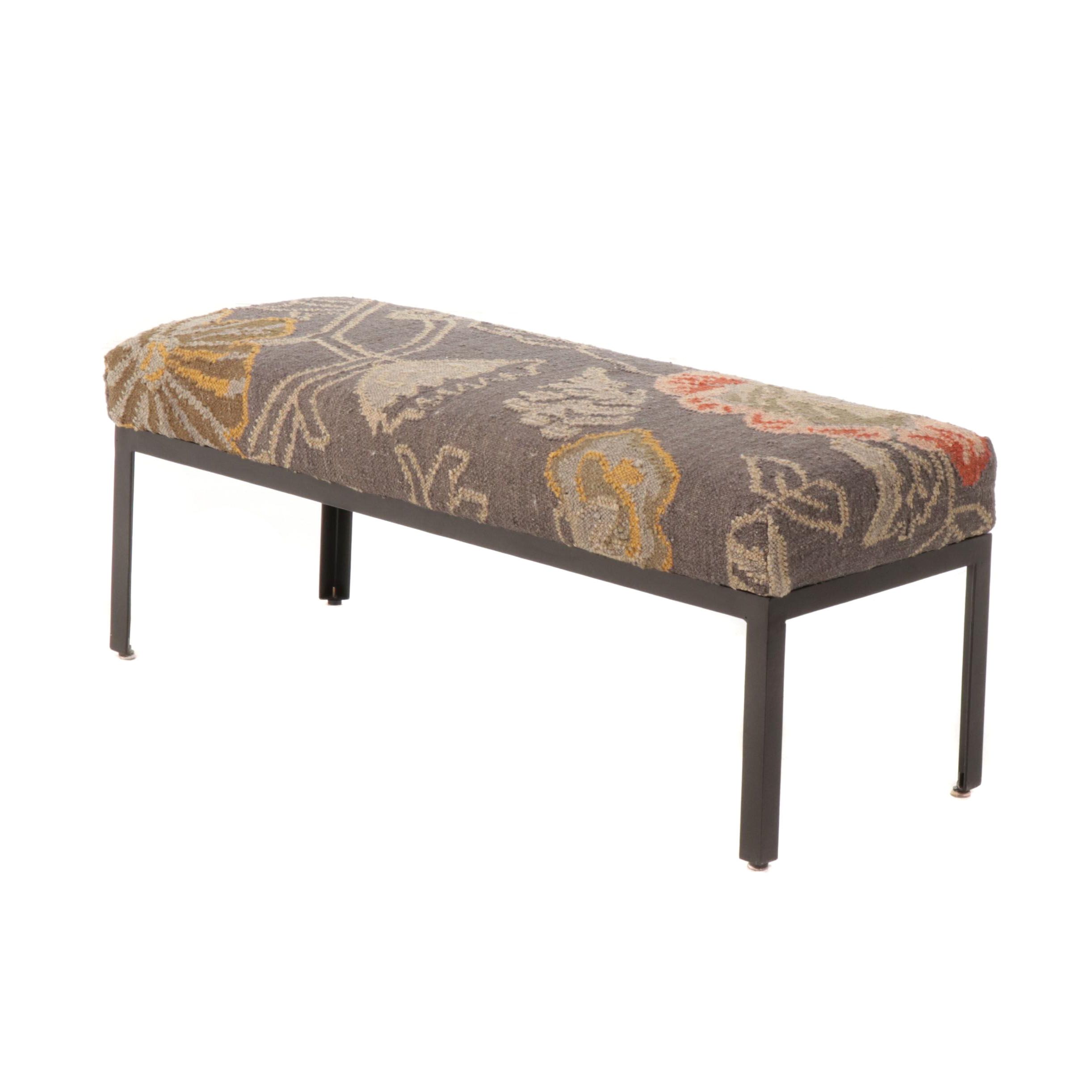 Handwoven "Moon Garden" Slit-Weave Kilim Rug Bench