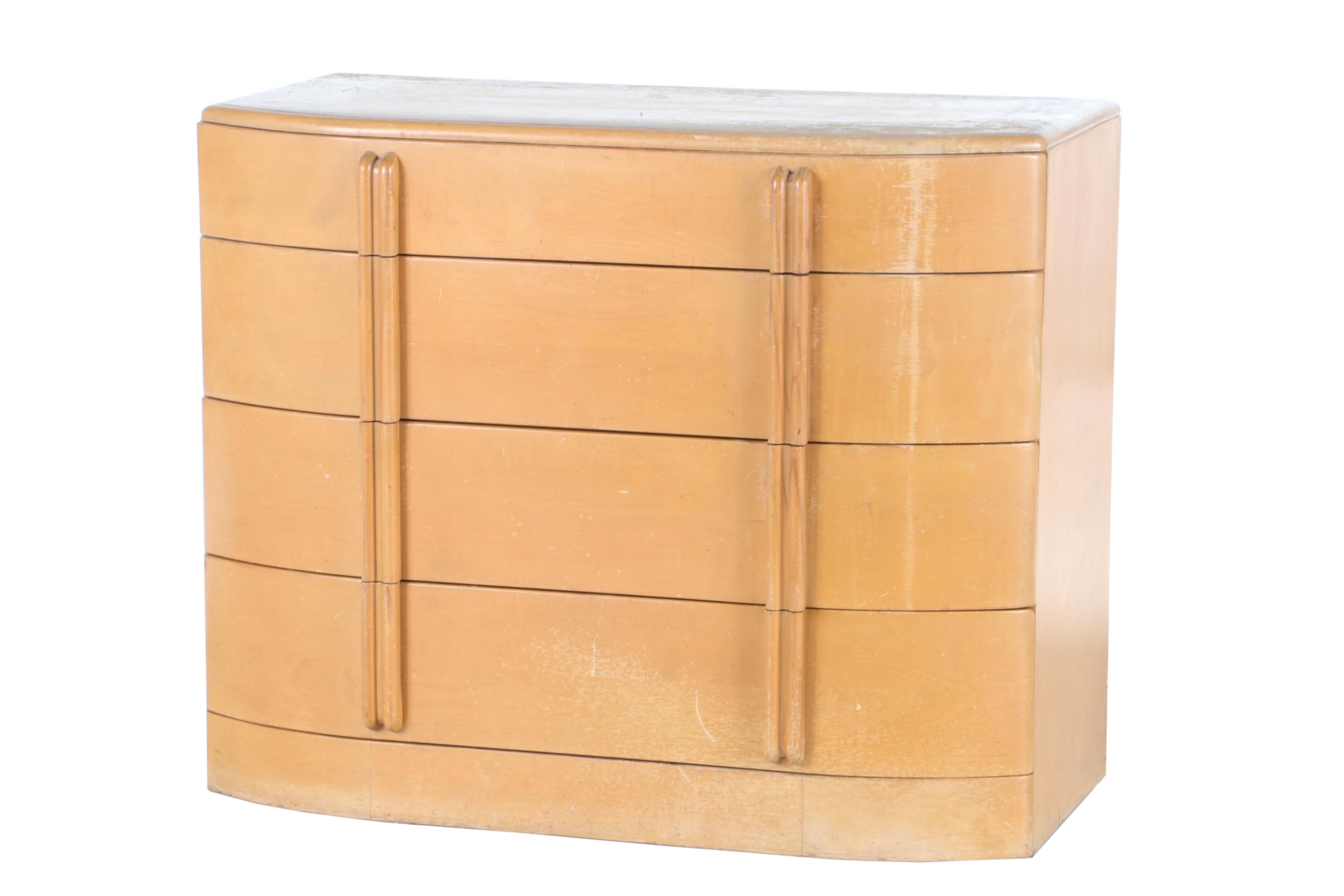 Leo Jiranek for Heywood-Wakefield, Art Deco "Airflow" Chest and Mirror