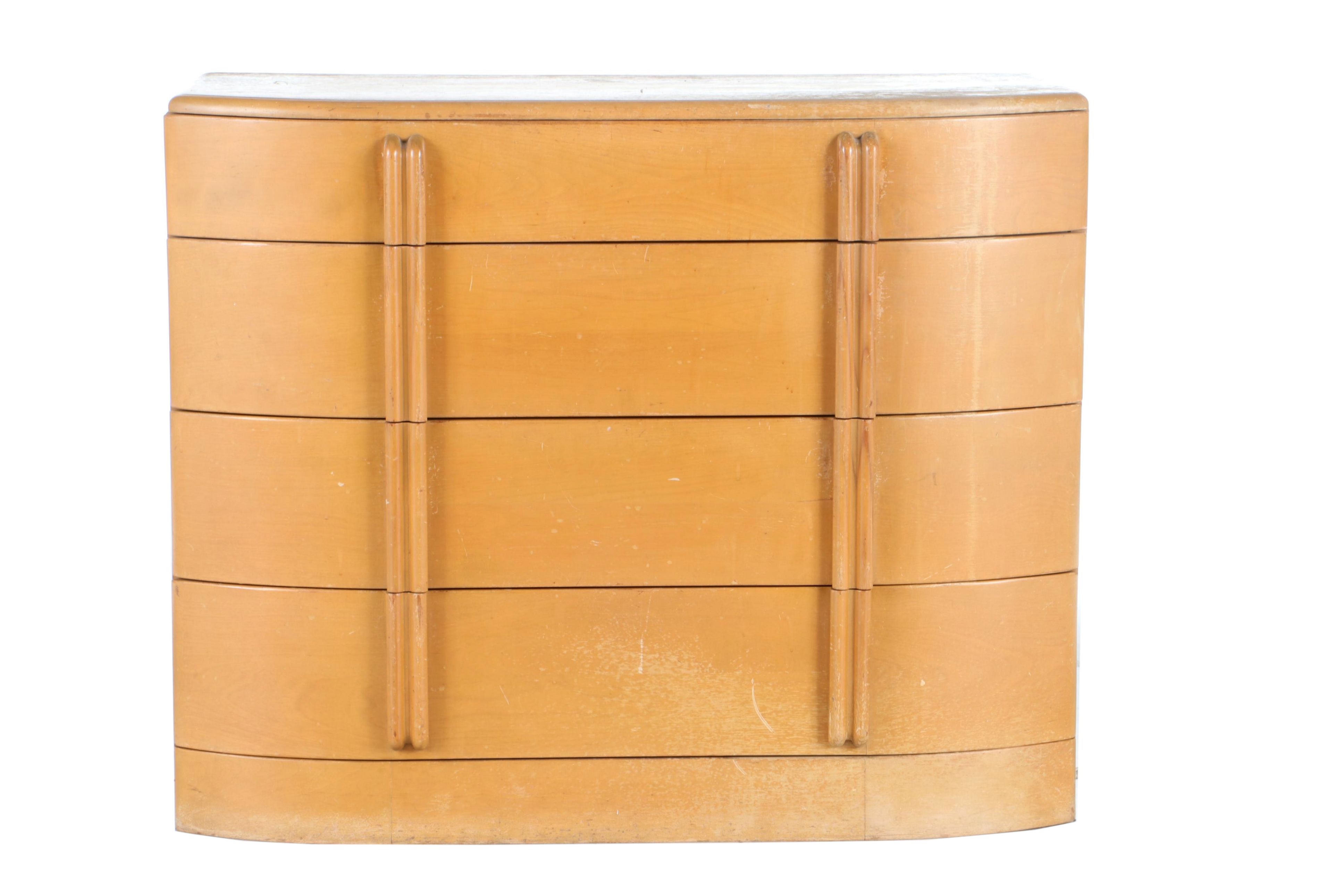 Leo Jiranek for Heywood-Wakefield, Art Deco "Airflow" Chest and Mirror