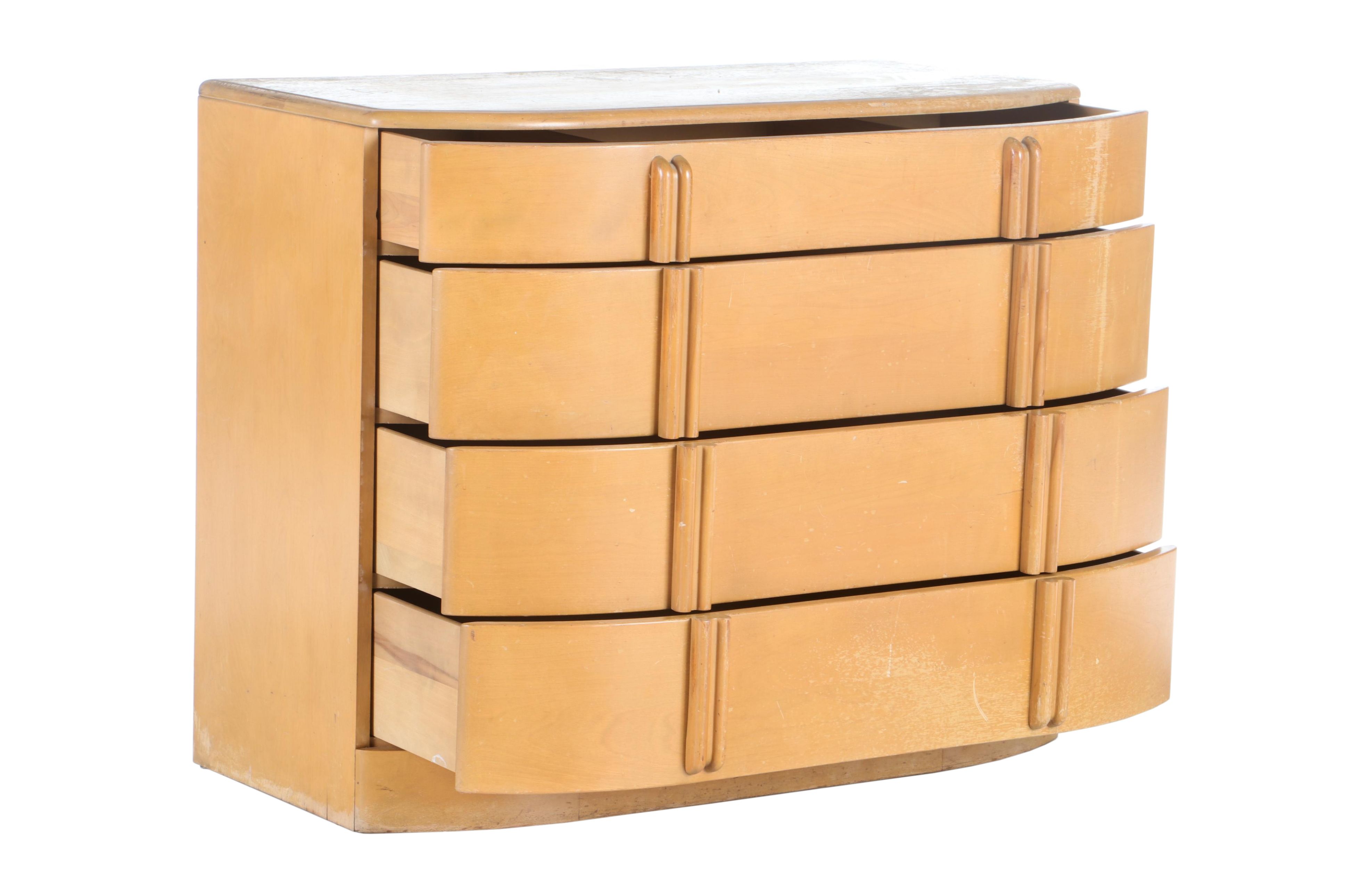 Leo Jiranek for Heywood-Wakefield, Art Deco "Airflow" Chest and Mirror