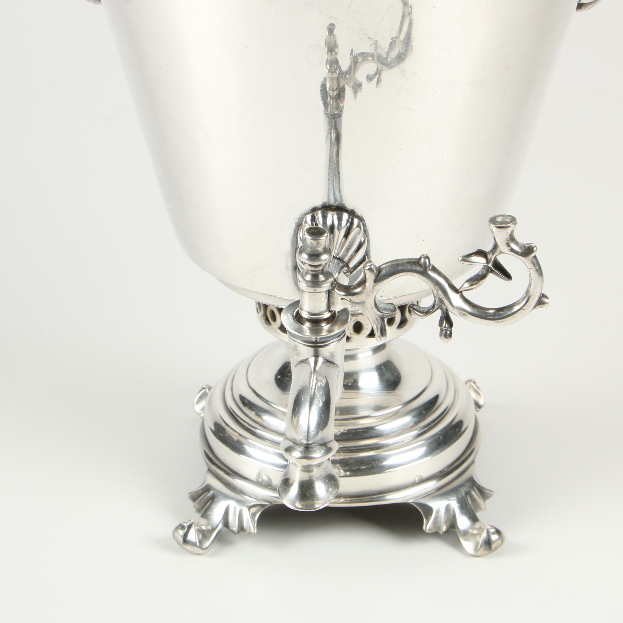 Russian Silver-Plated Brass Samovar with Scrolled Handles, Circa 1900