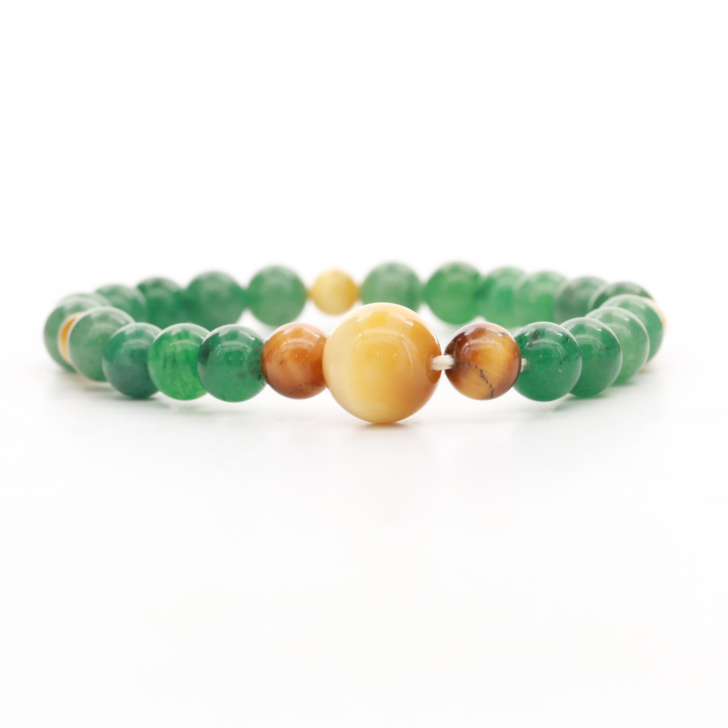 Expandable Tiger's Eye and Aventurine Quartz Expandable Bracelet
