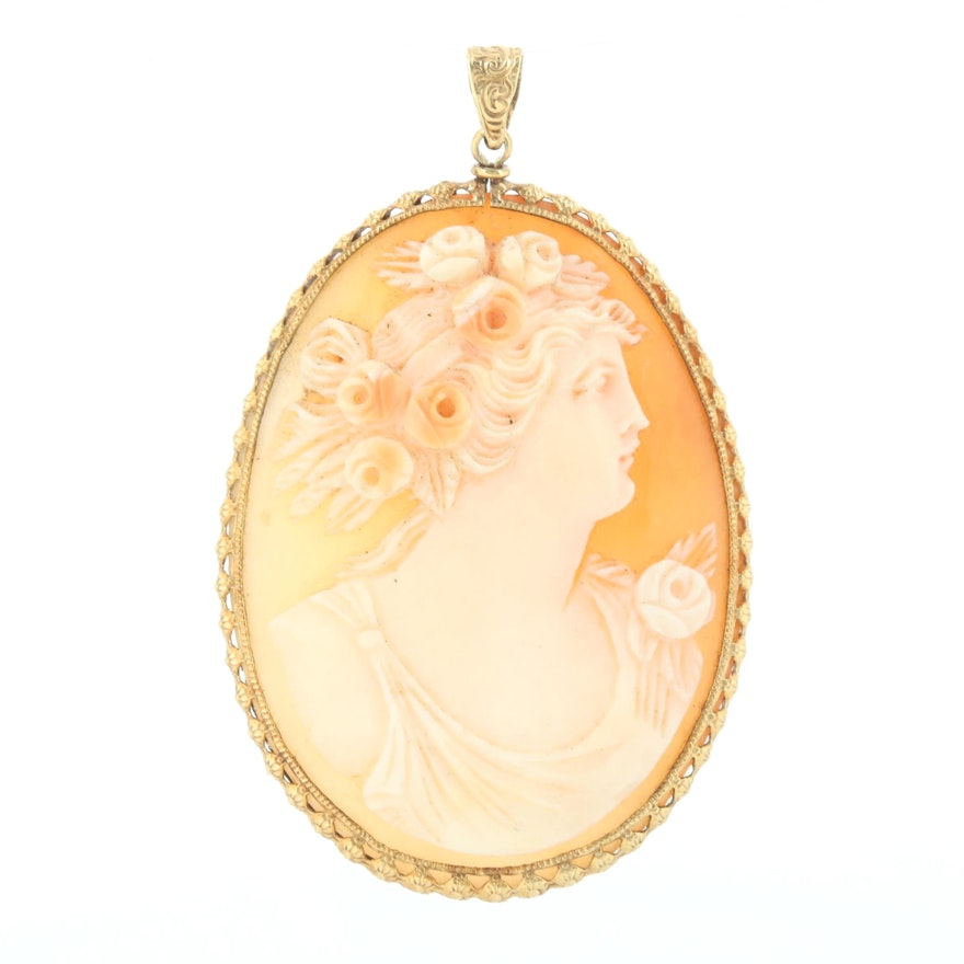 Vintage 14K Yellow Gold Carved Helmet Shell Cameo Pendant