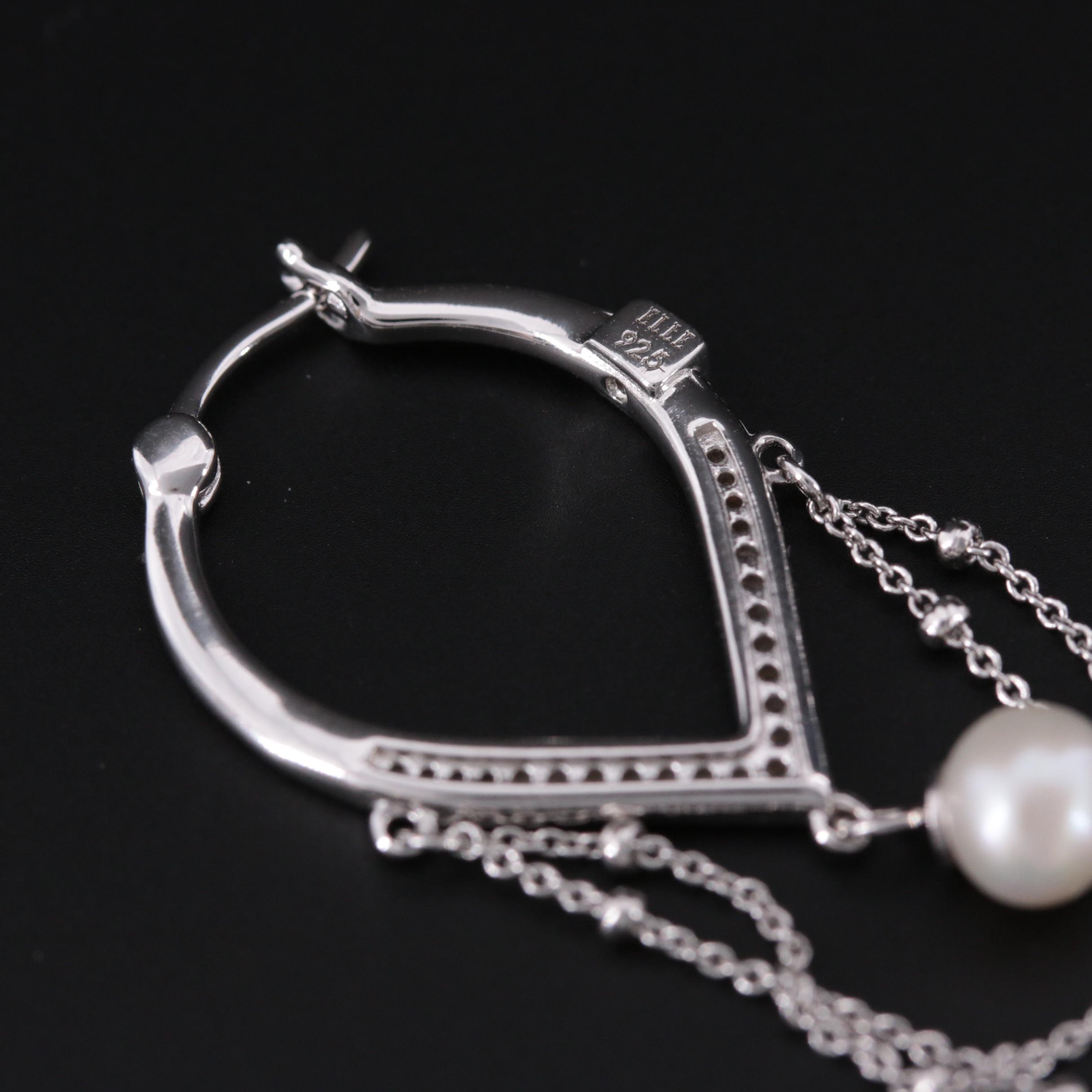 Elle Sterling Cubic Zirconia and Cultured Pearl Hoop Earrings