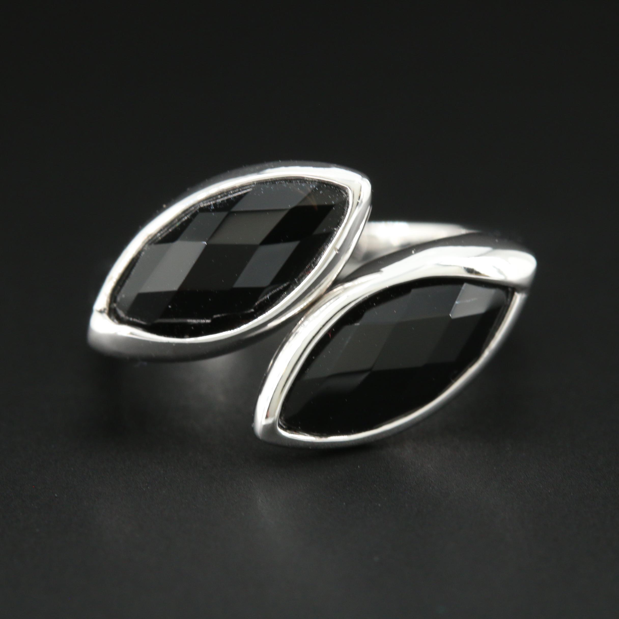 Elle Sterling Silver Black Onyx Bypass Ring
