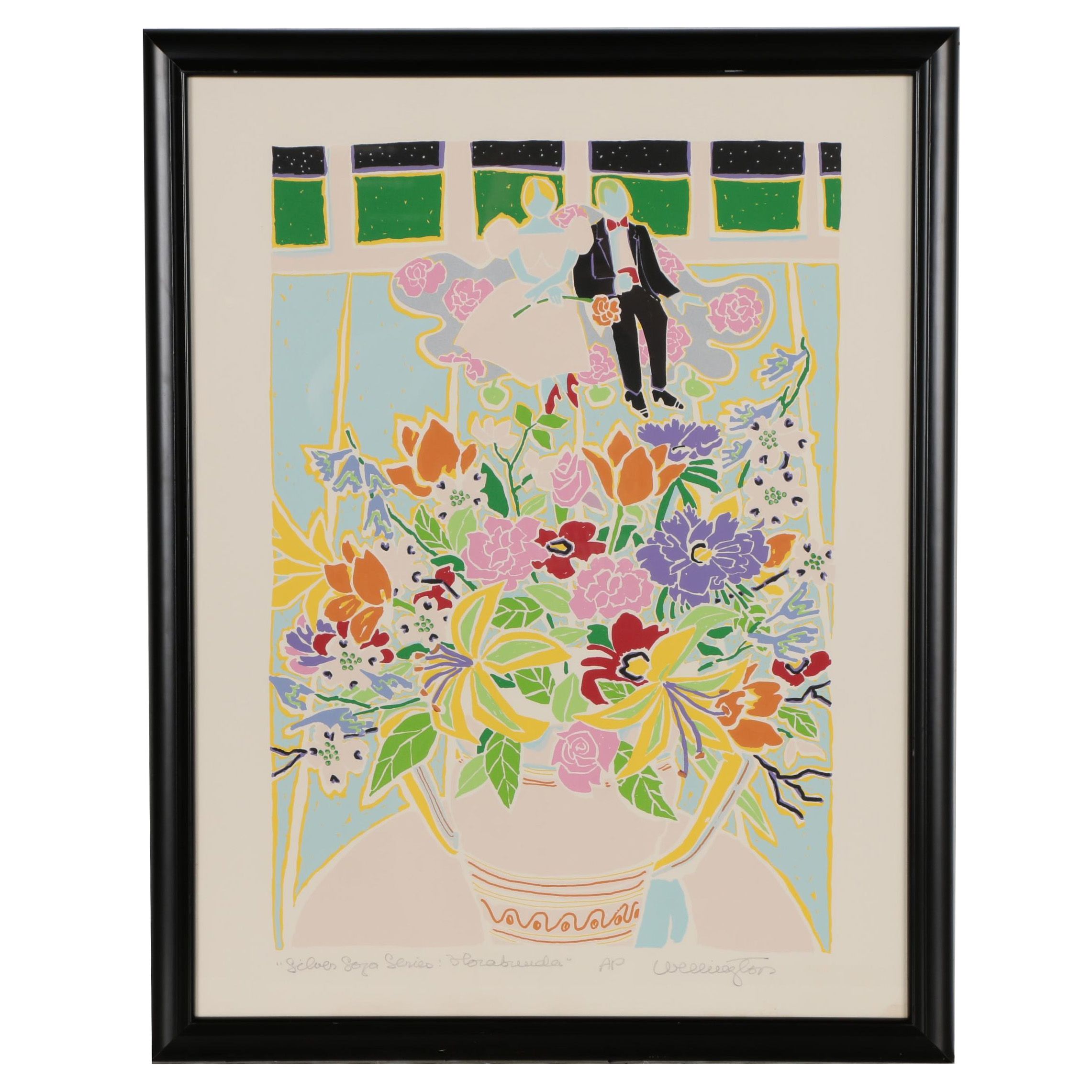 Sara Wellington Dodge Serigraph "Silver Sofa Series: Florabunda"