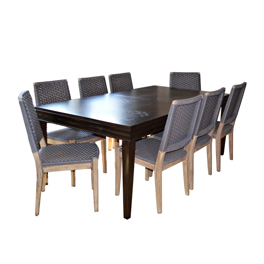 Universal Furniture Walnut Stained Wood Dining Table and Eight Chairs