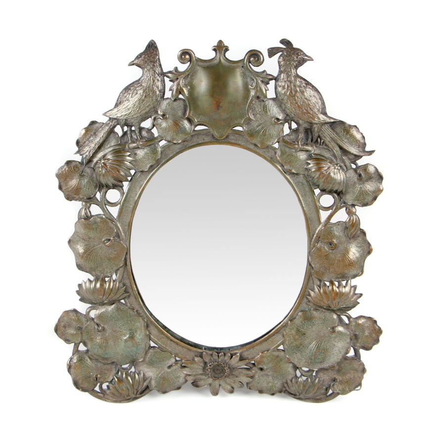 Continental Art Nouveau Silver Plate Tabletop Mirror, Late 19th/ Early 20th C.