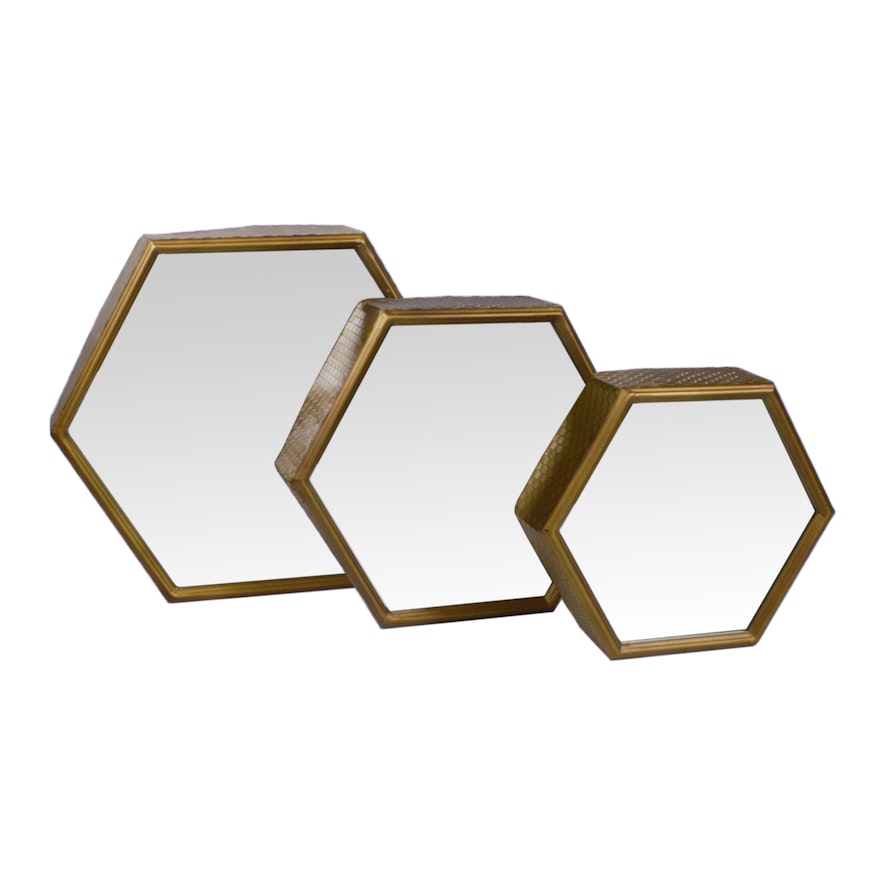 Hexagonal Metal Accent Wall Mirrors, Set of Three