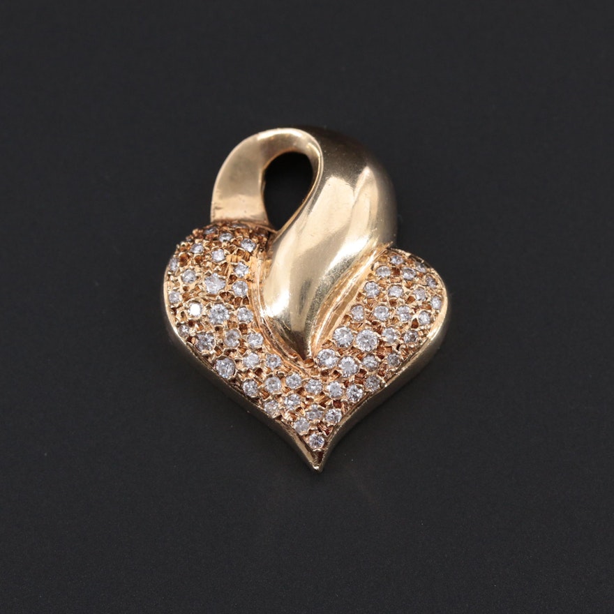 14K Yellow Gold Diamond Heart Slide Pendant
