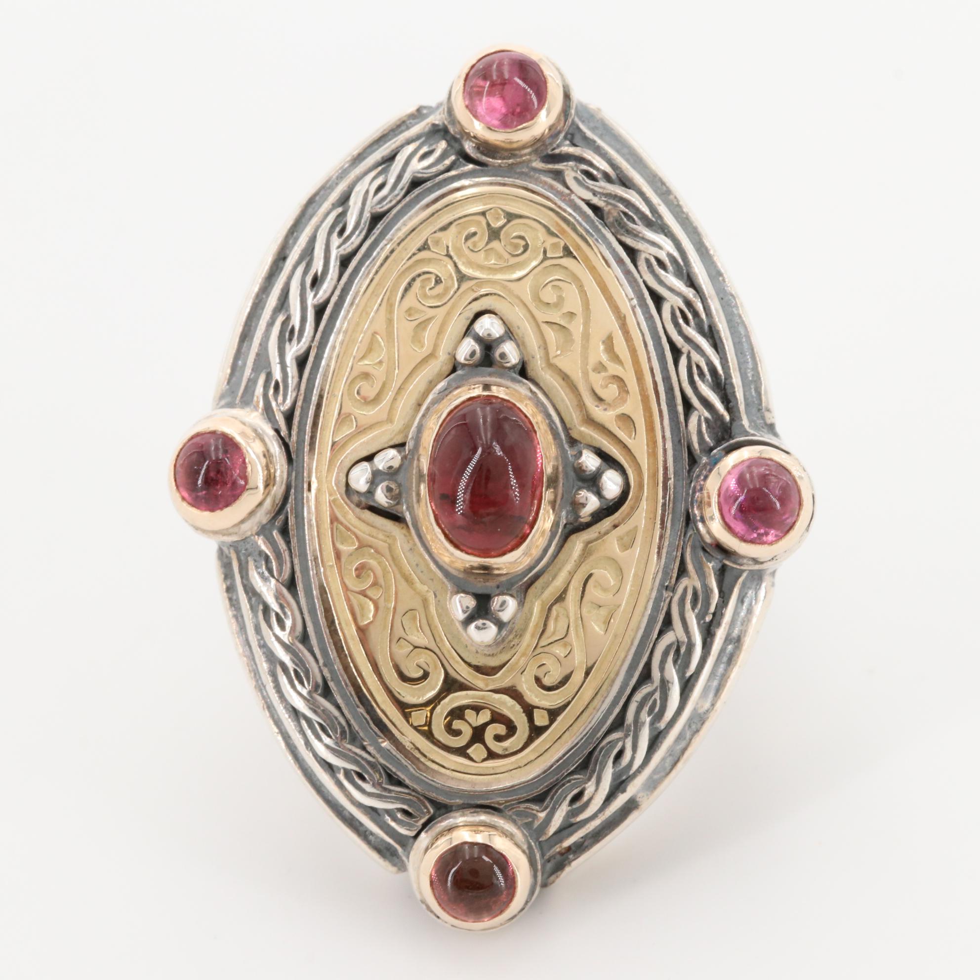 Konstantino "Nemesis" Sterling Pink Tourmaline Ring With 18K Yellow Gold Accents