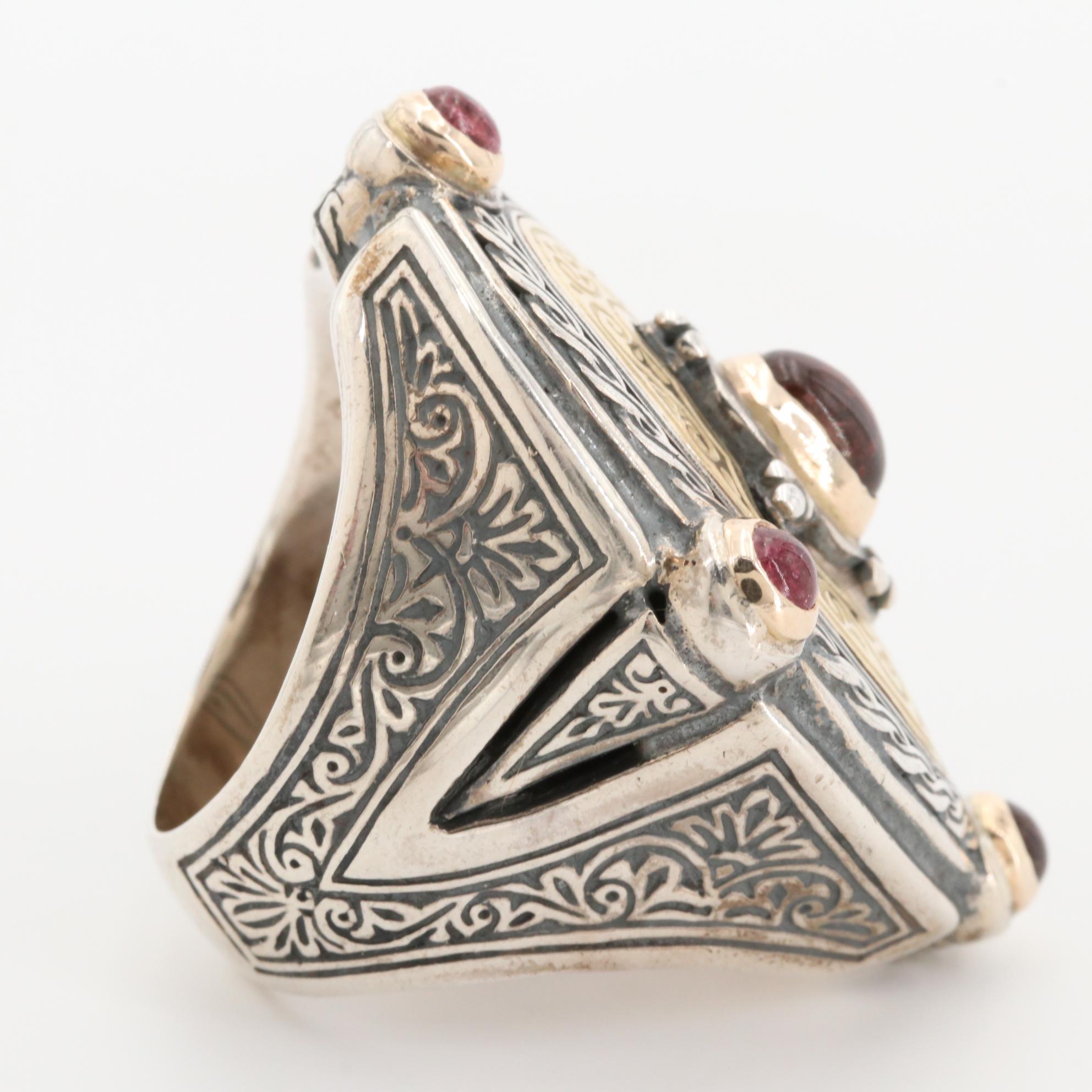 Konstantino "Nemesis" Sterling Pink Tourmaline Ring With 18K Yellow Gold Accents