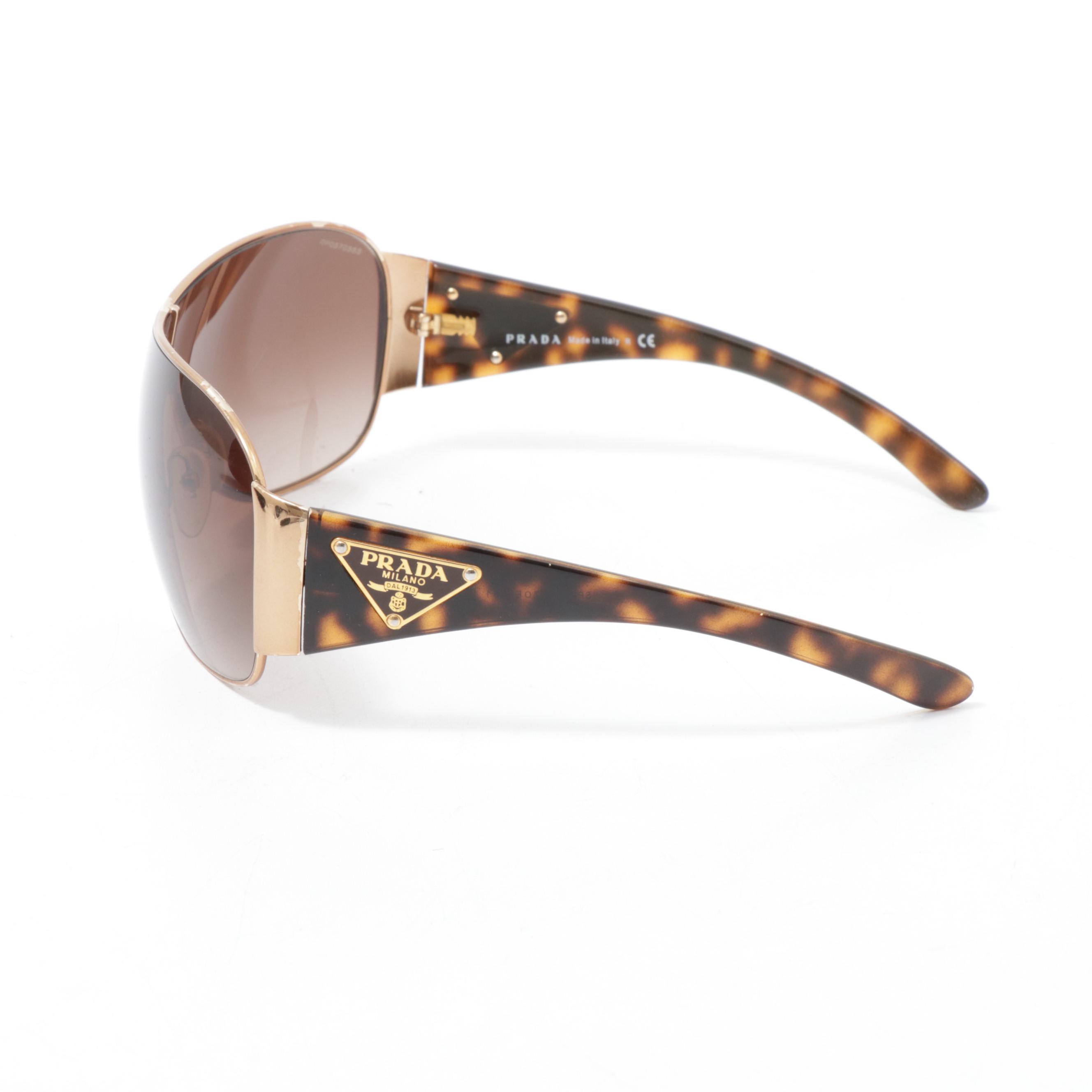 Prada SPR 57L Amber and Tortoise Sunglasses with Case and Dust Cloth