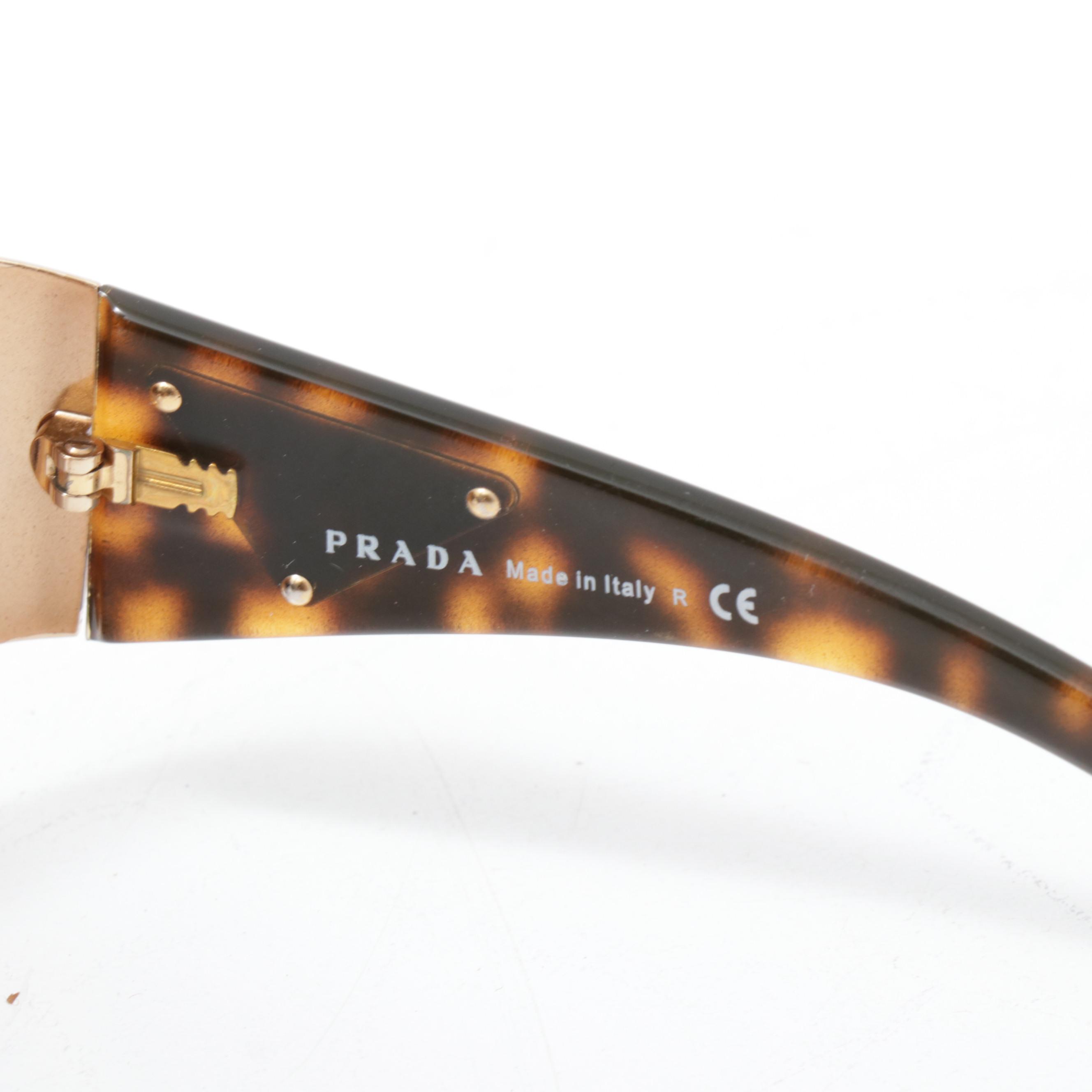 Prada SPR 57L Amber and Tortoise Sunglasses with Case and Dust Cloth