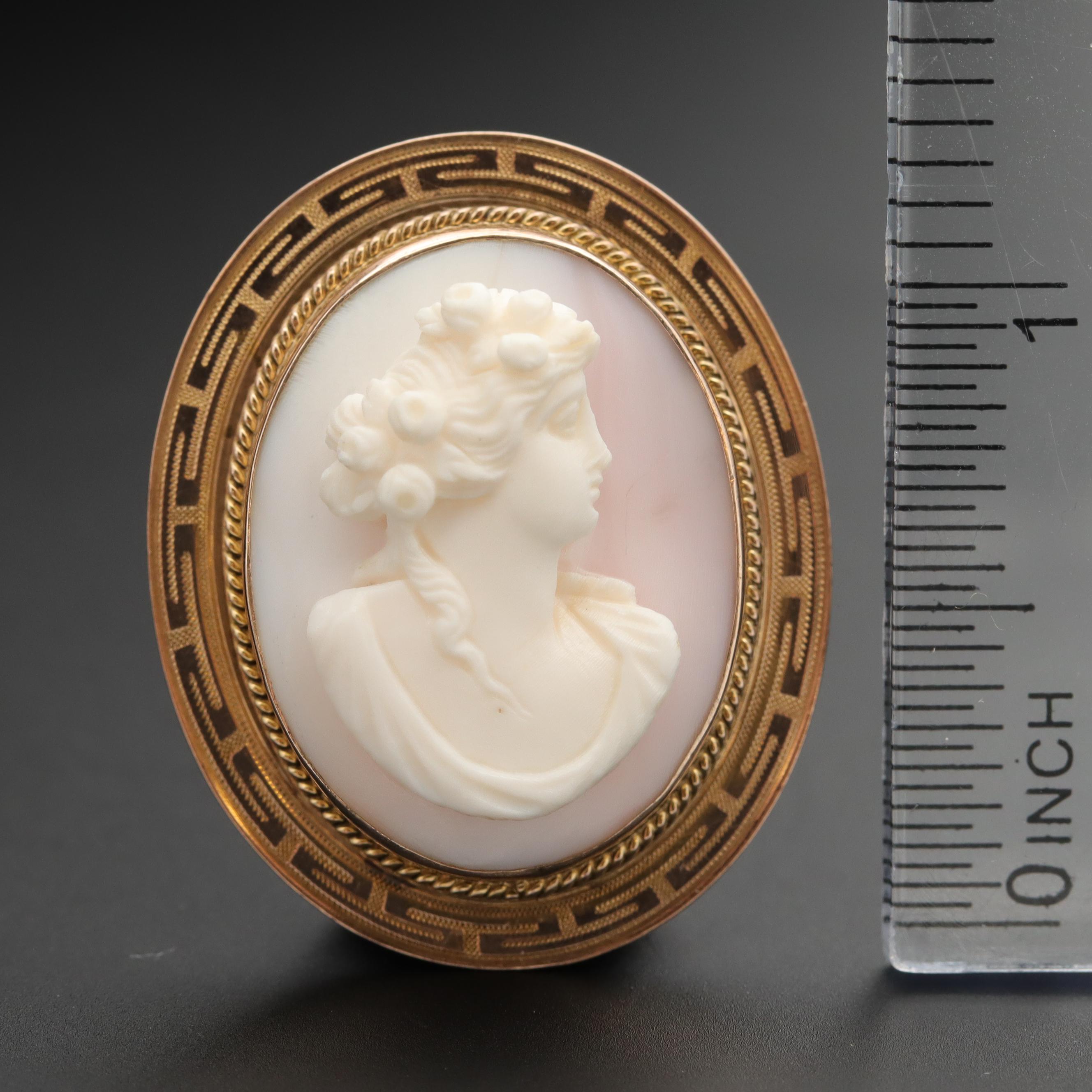 Vintage 10K Yellow Gold Carved Conch Shell Cameo Converter Brooch