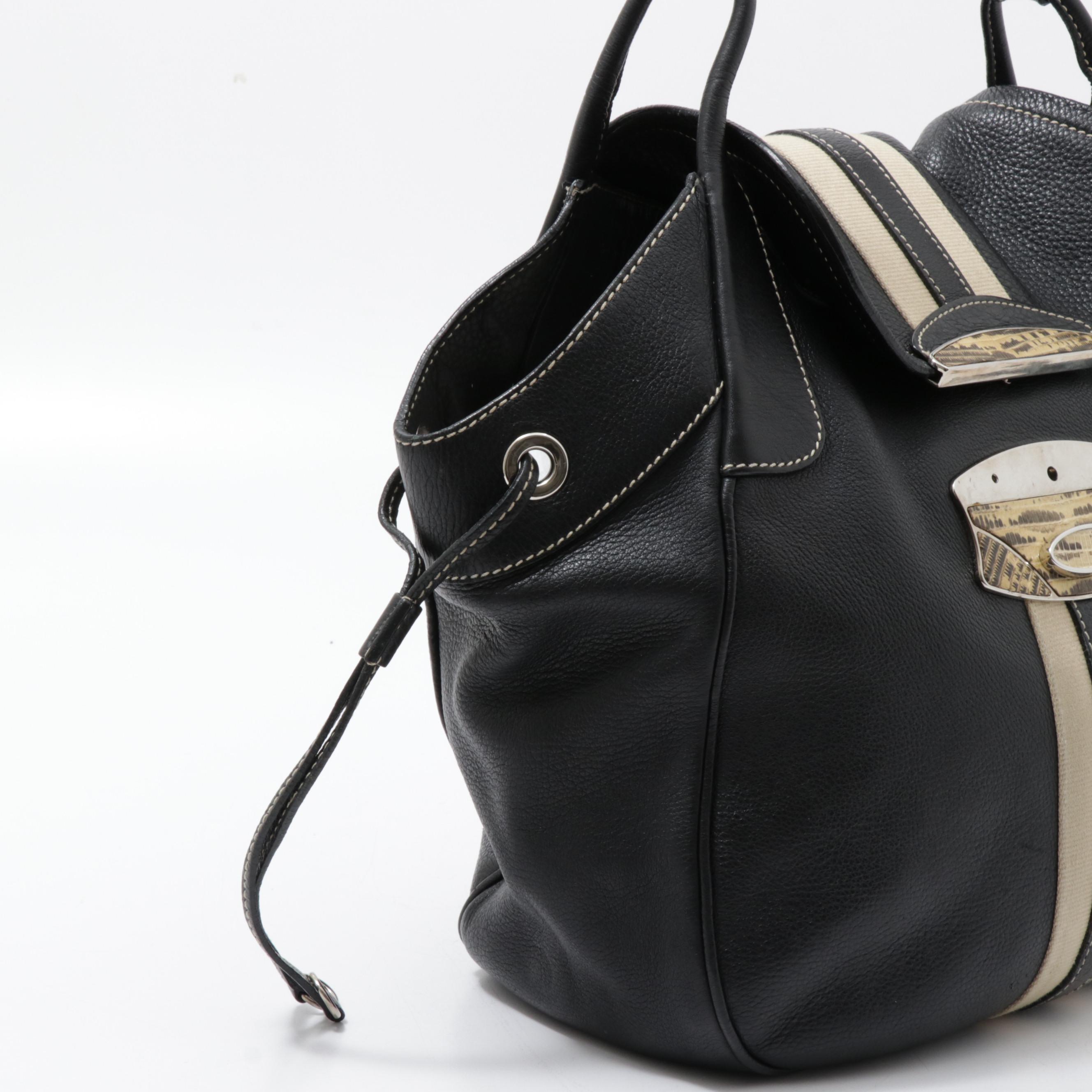 Prada Black Vitello Leather and Lizard Skin Shoulder Bag, Made in Italy