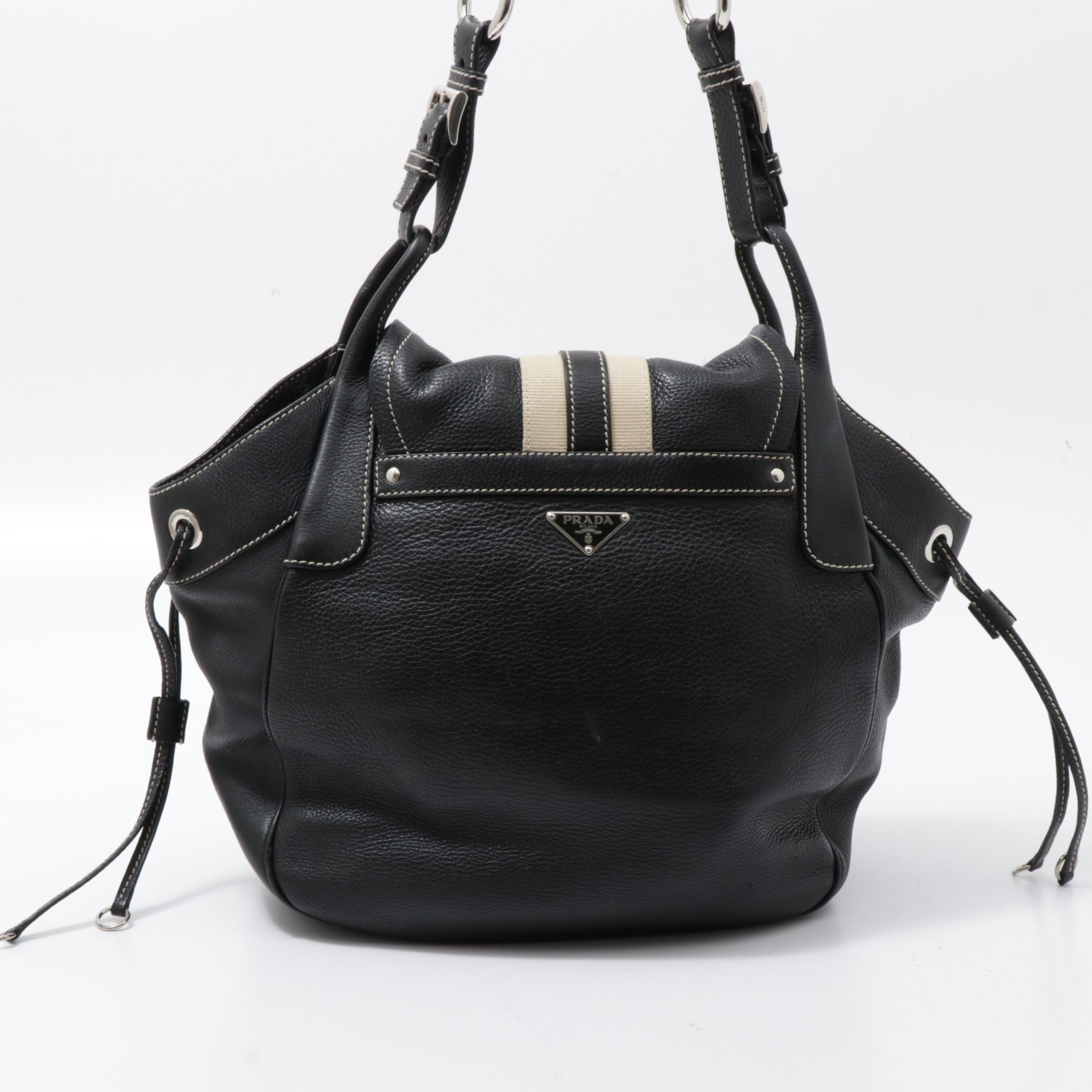 Prada Black Vitello Leather and Lizard Skin Shoulder Bag, Made in Italy