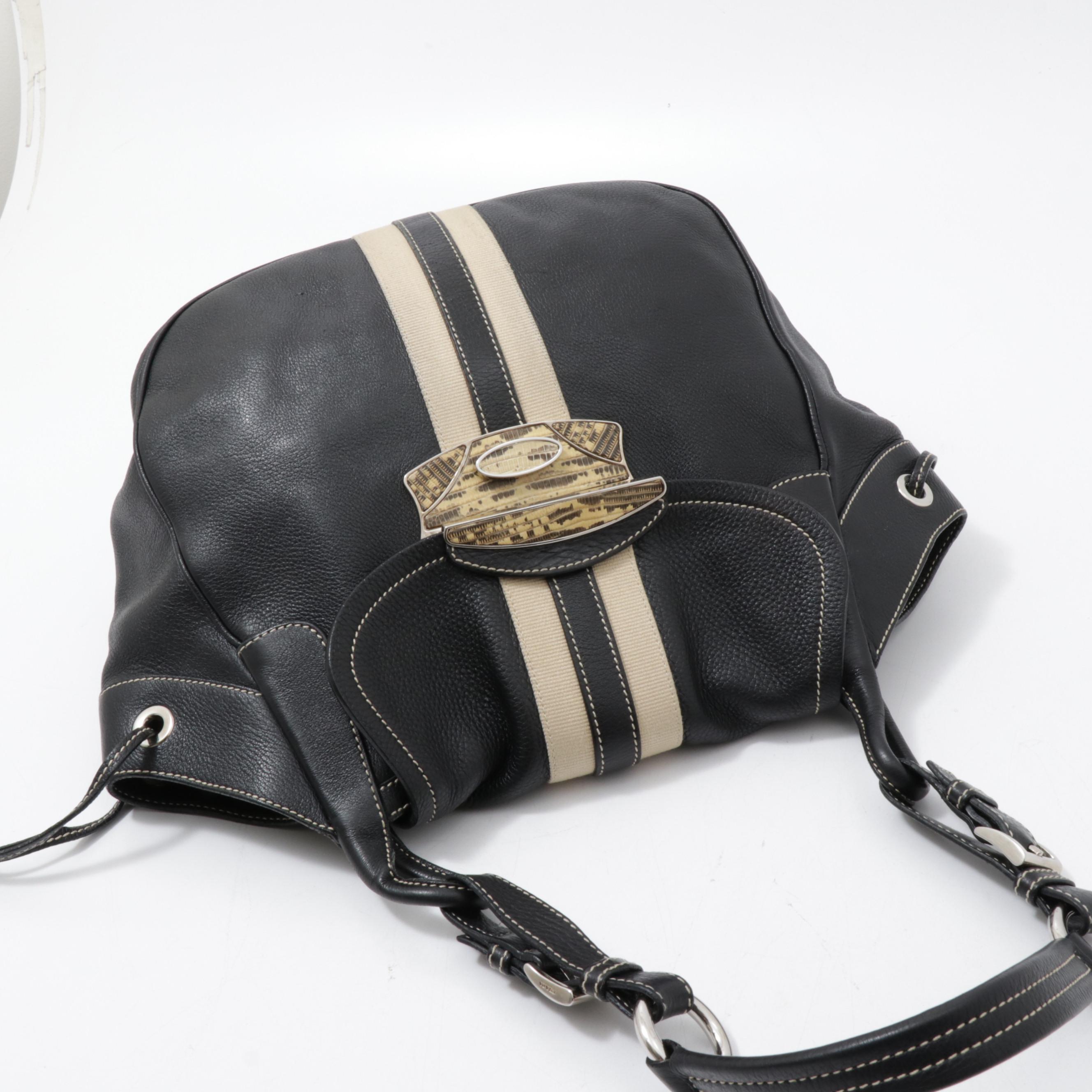 Prada Black Vitello Leather and Lizard Skin Shoulder Bag, Made in Italy