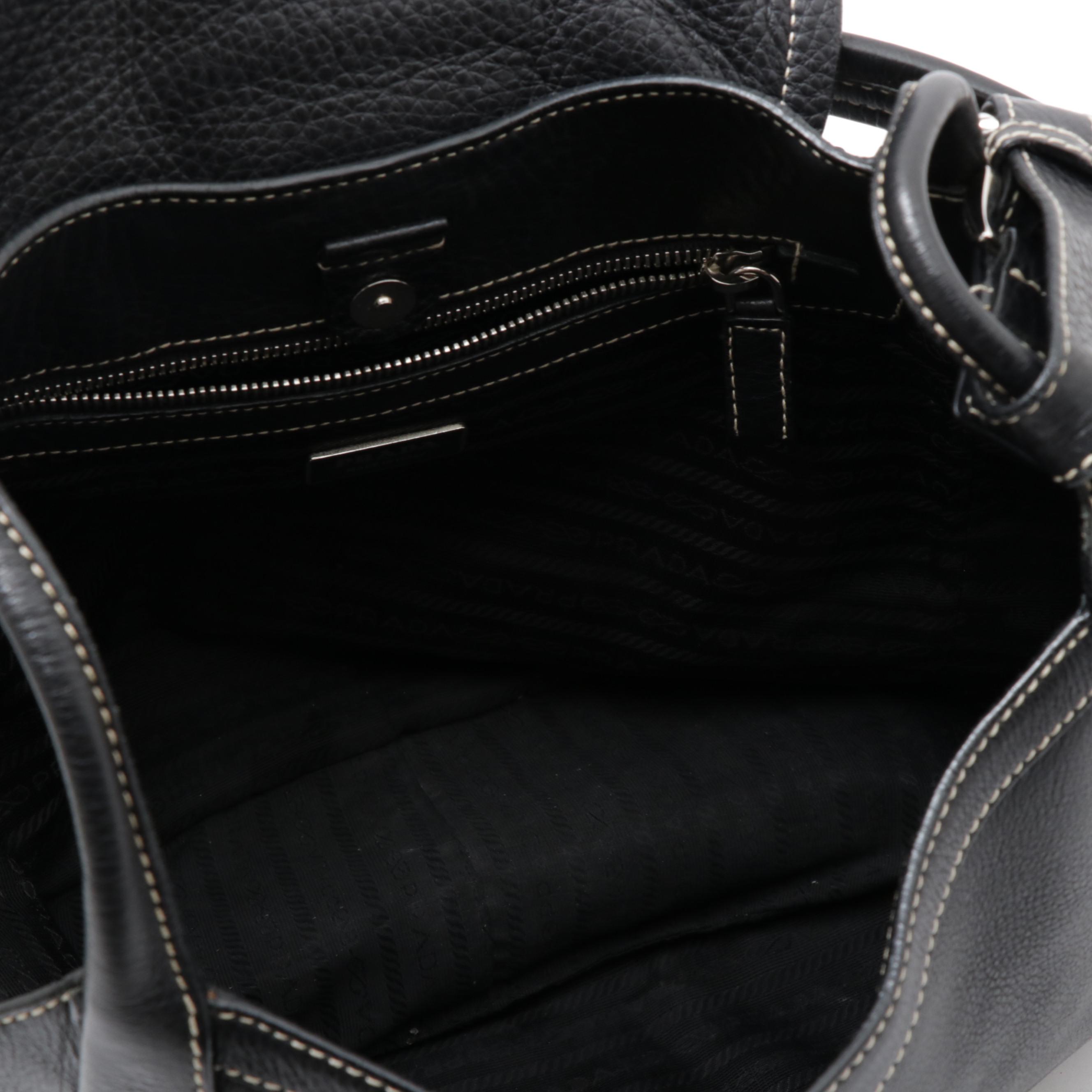 Prada Black Vitello Leather and Lizard Skin Shoulder Bag, Made in Italy