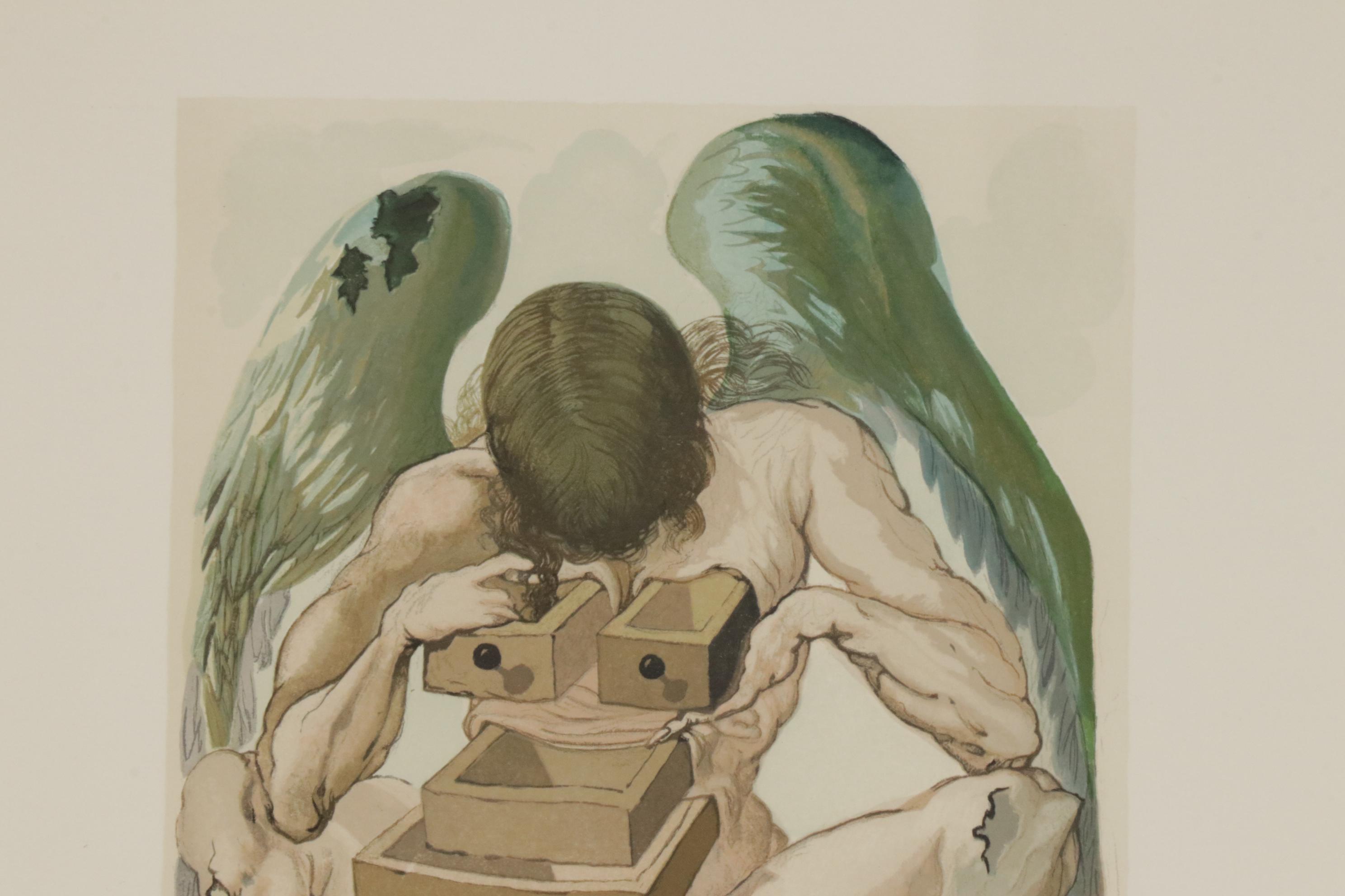 Salvador Dalí Wood Engraving "Purgatory Canto 1: The Fallen Angel"