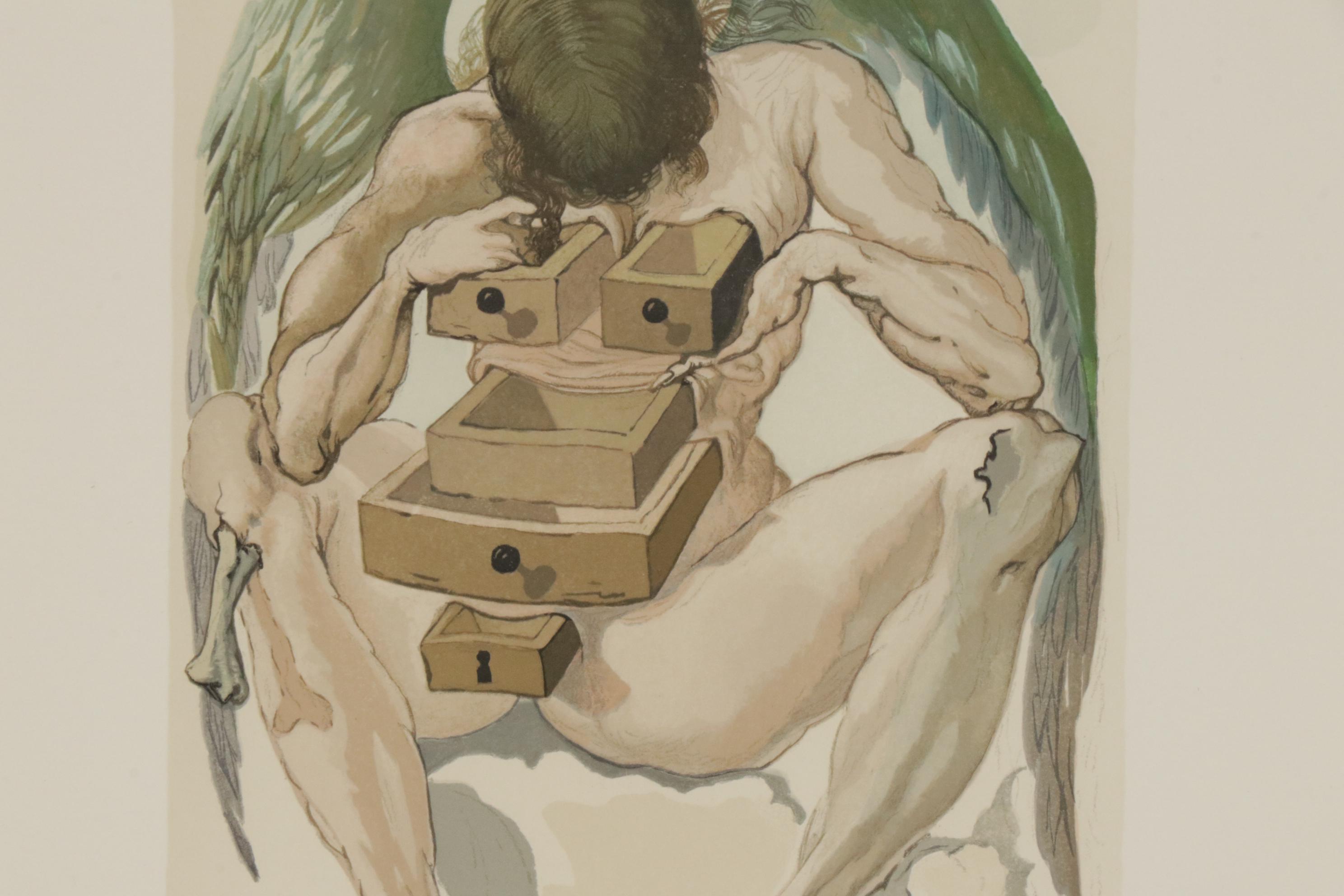 Salvador Dalí Wood Engraving "Purgatory Canto 1: The Fallen Angel"