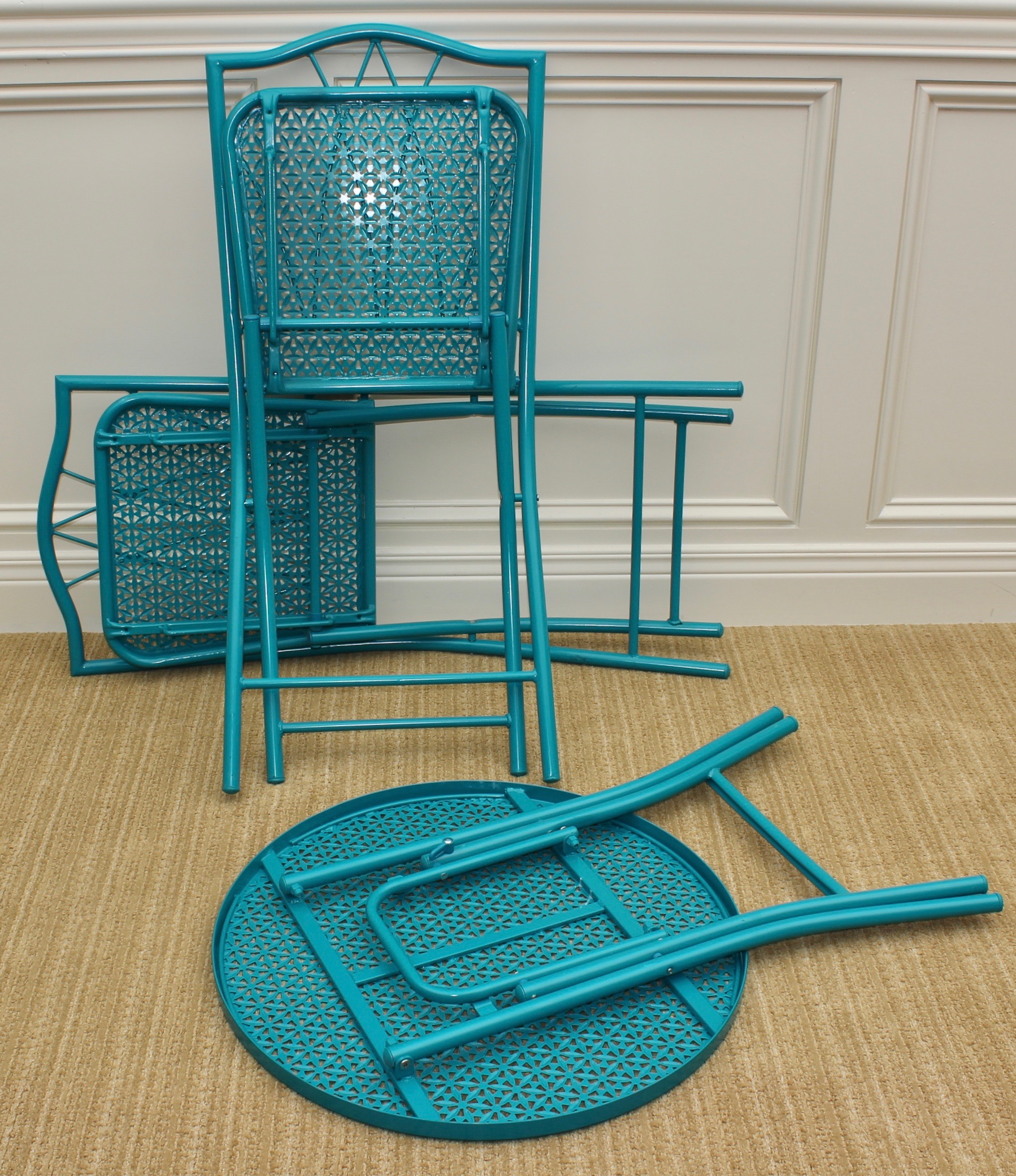 Contemporary Teal Metal Folding Bistro Dining Set