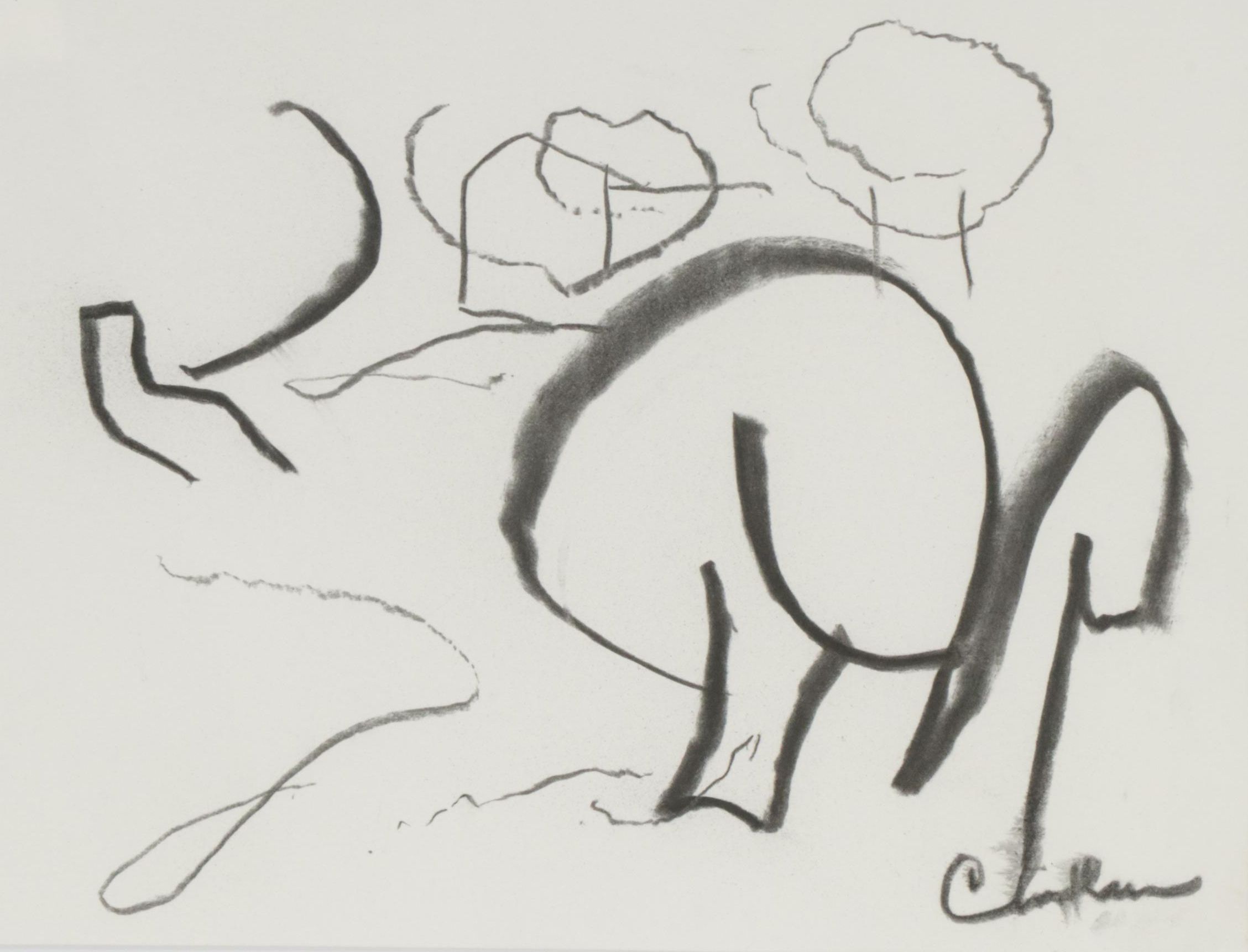 Paul Chidlaw Abstract Landscape Charcoal Drawing
