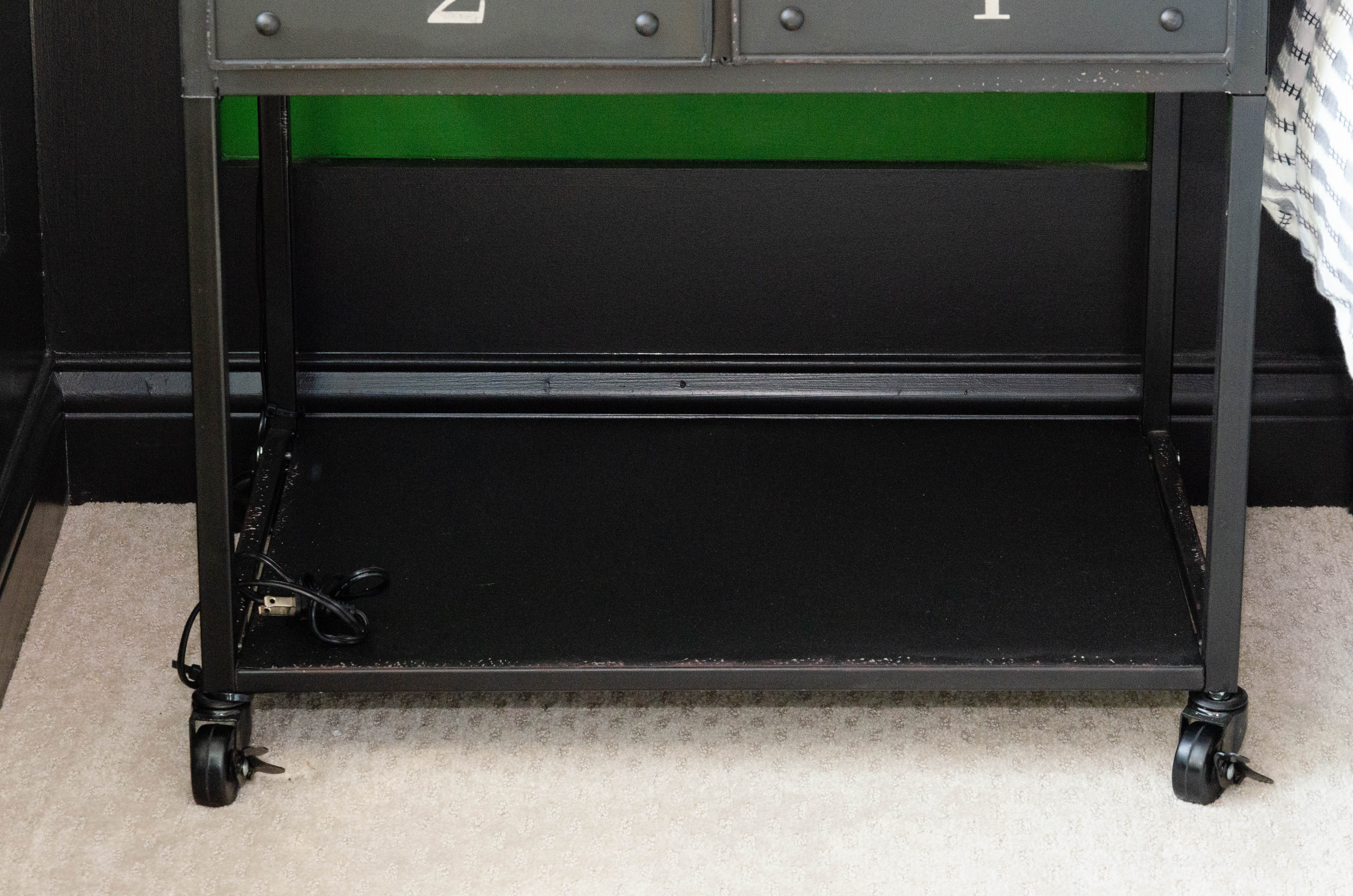 Metal Locker Style Nightstand, Metal Table Lamp and Clock