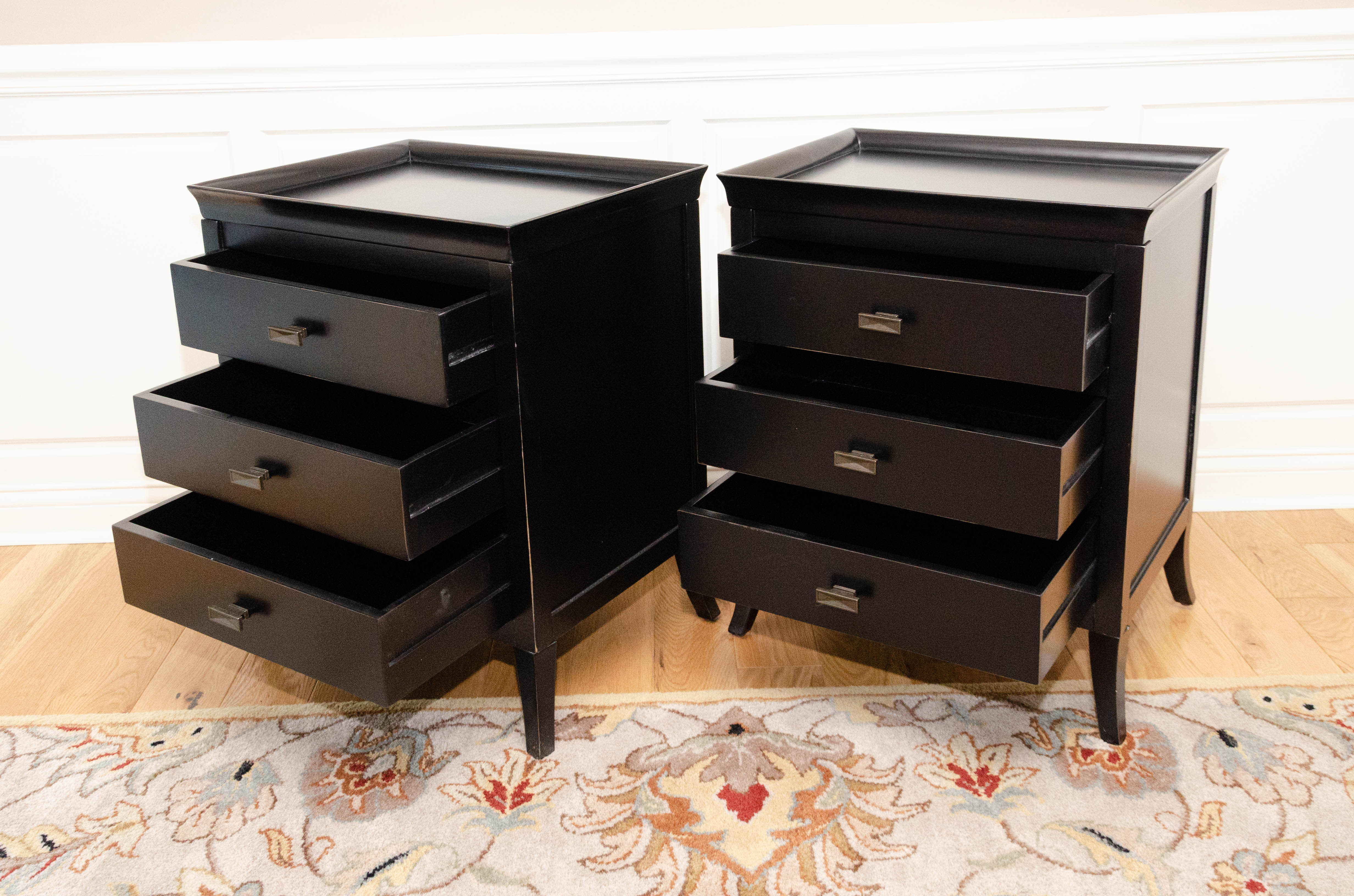 Pair of Contemporary Three-Drawer Nightstands in Espresso Finish