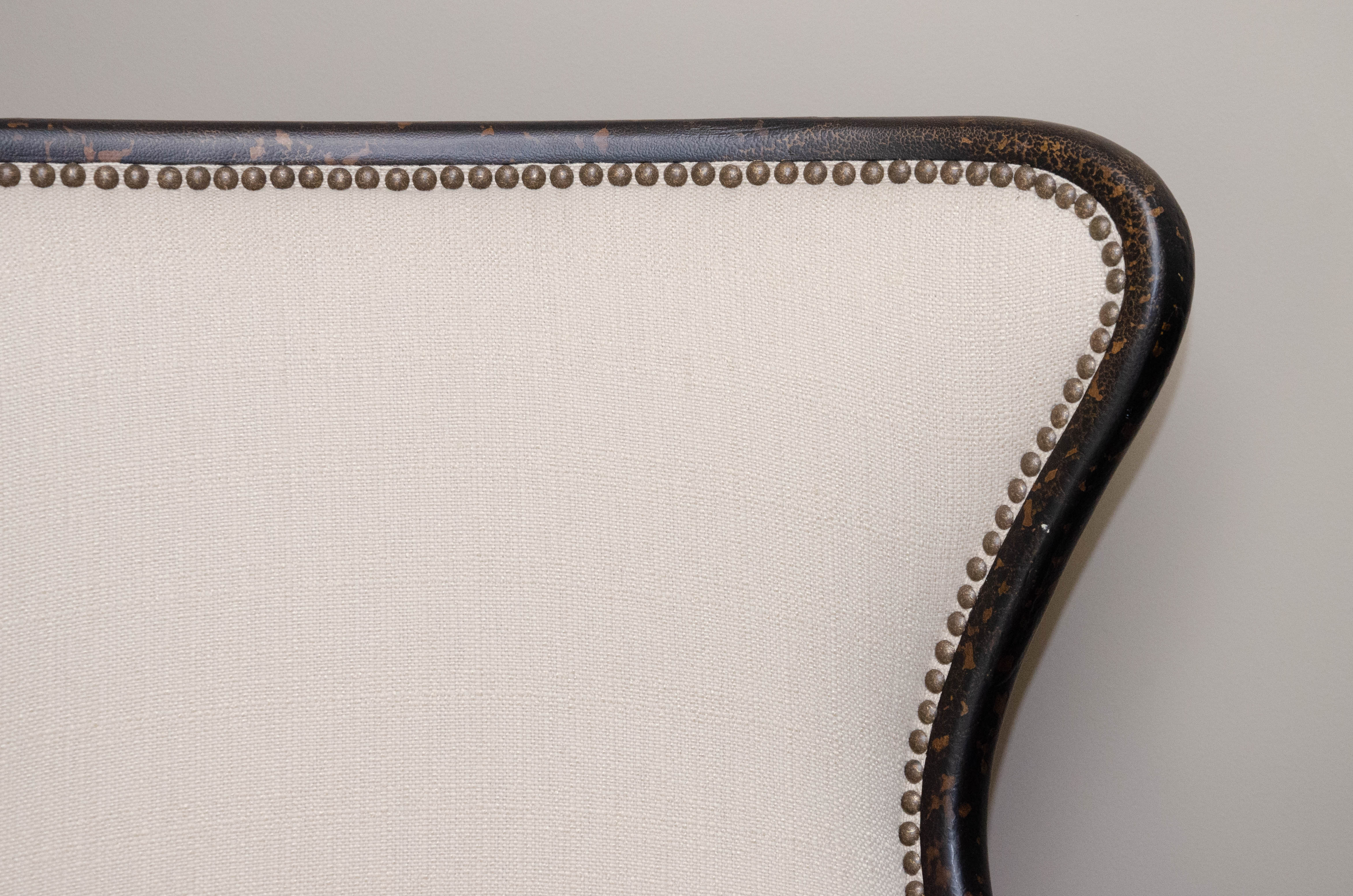 Uttermost Upholstered Armchair with Ebonized Wood Frame and Brass Tack Details