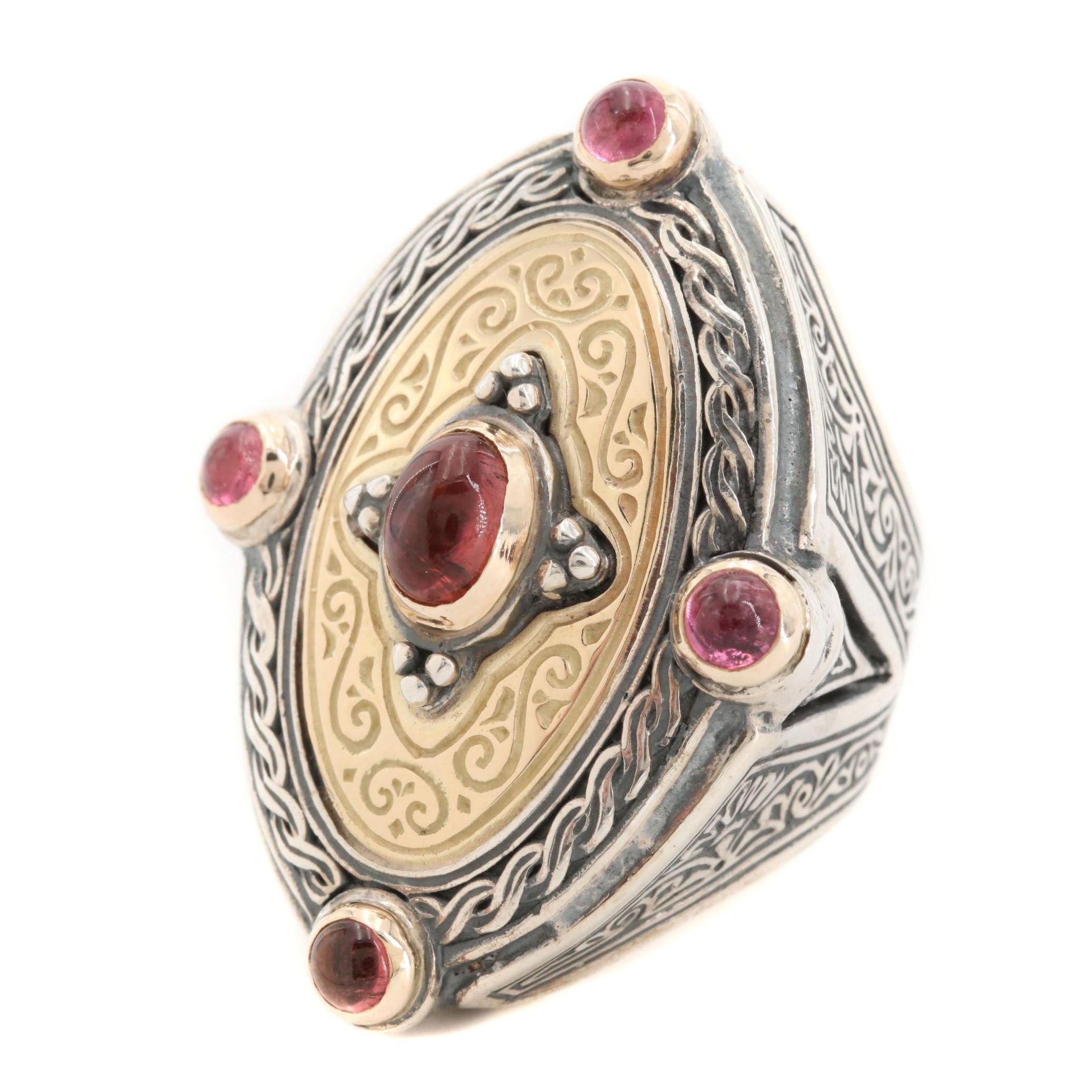Konstantino "Nemesis" Sterling Pink Tourmaline Ring With 18K Yellow Gold Accents