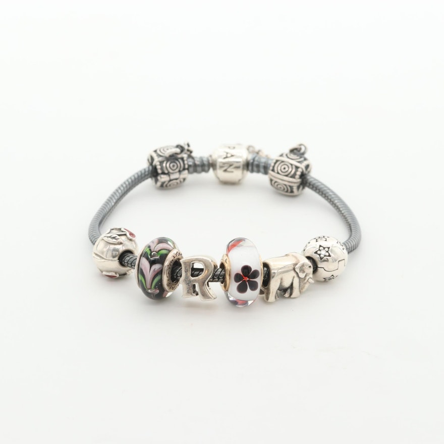 Pandora Sterling Silver Charm Bracelet with 14K Charms, Glass and Enamel Accents