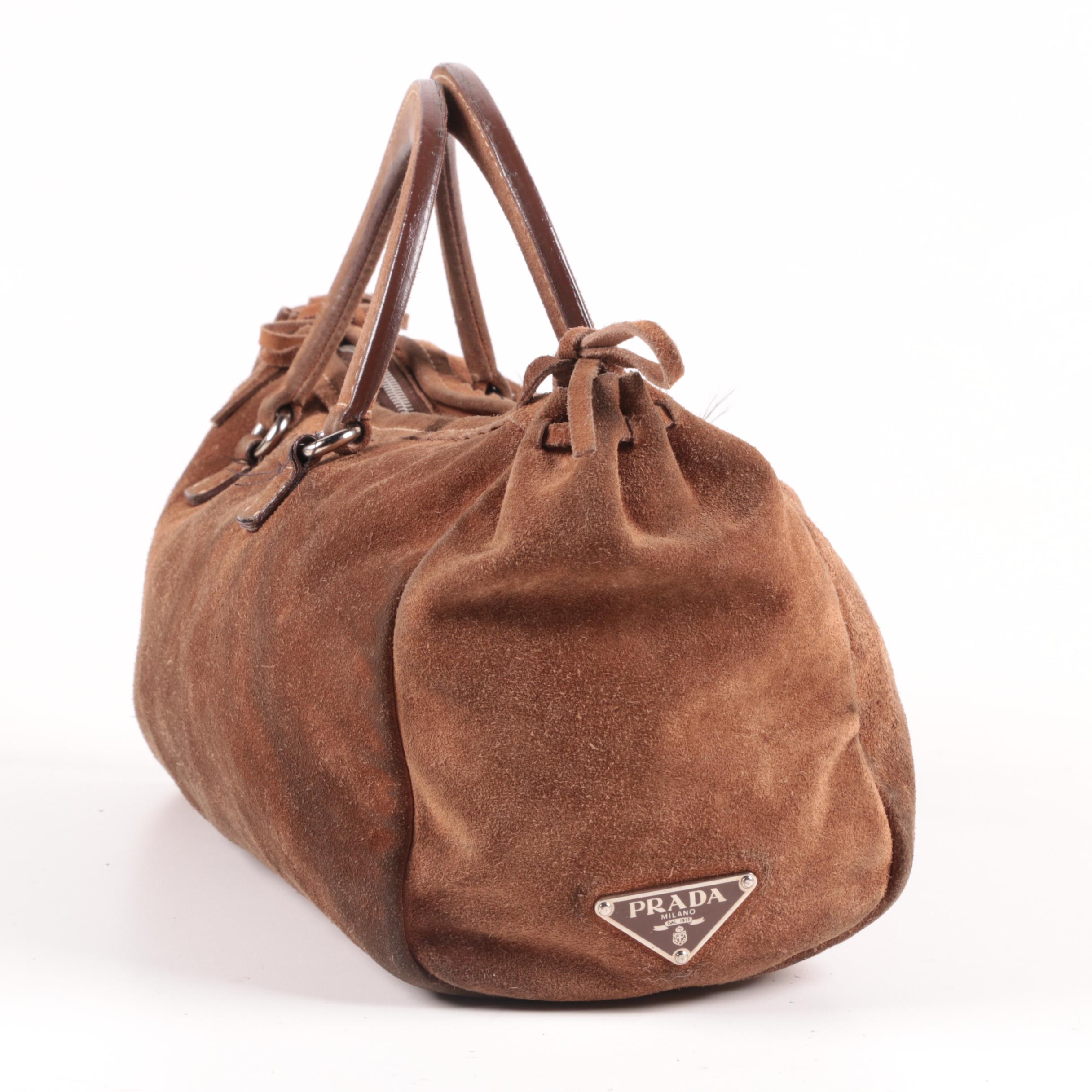 Prada Bow Gathered Satchel in Chamois Suede