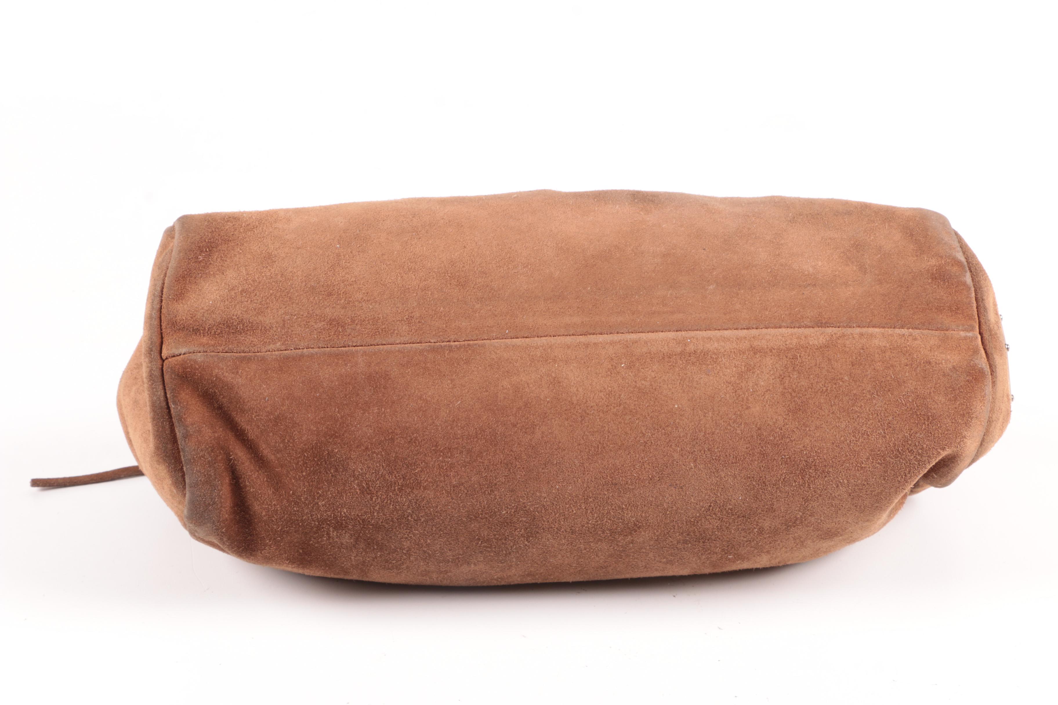 Prada Bow Gathered Satchel in Chamois Suede