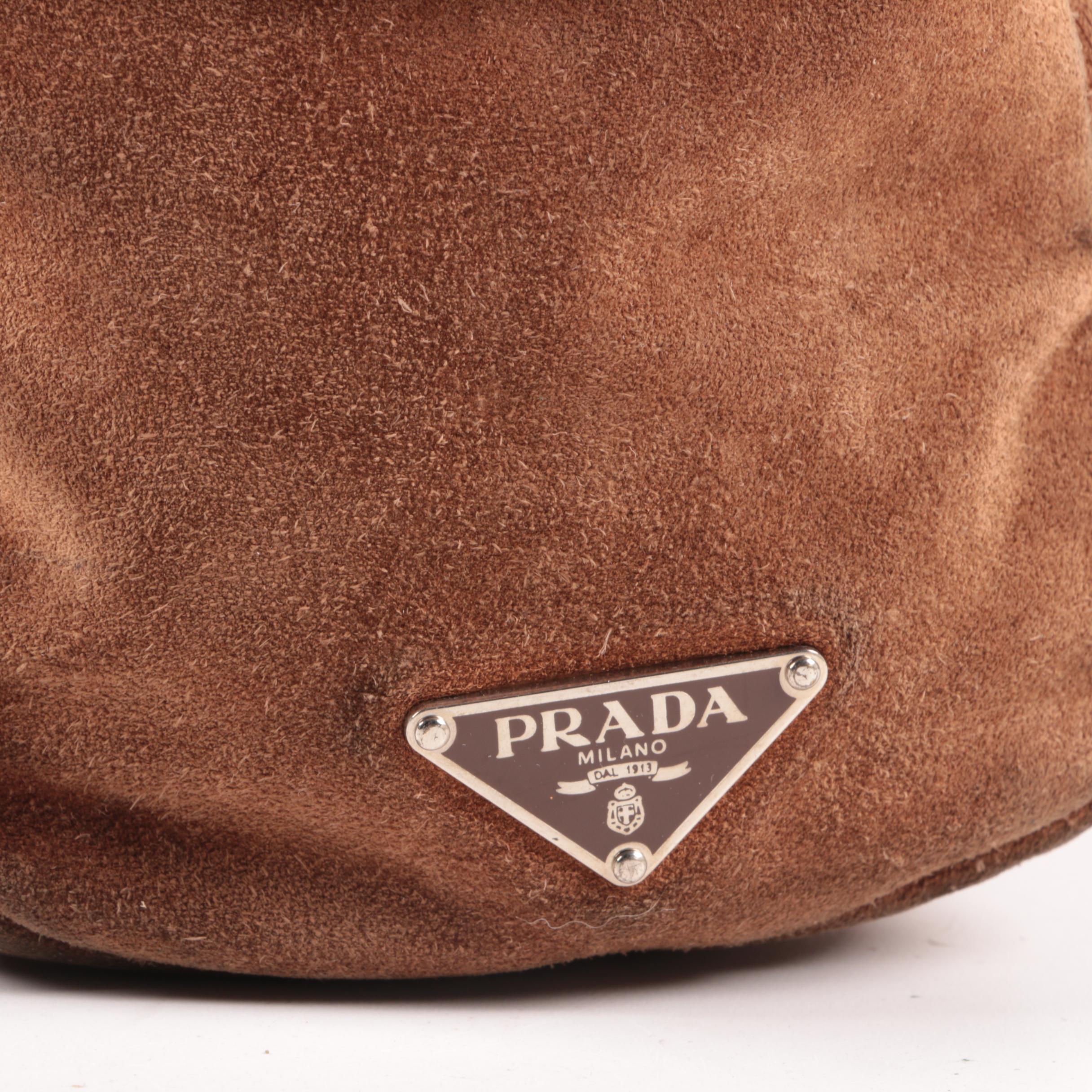 Prada Bow Gathered Satchel in Chamois Suede