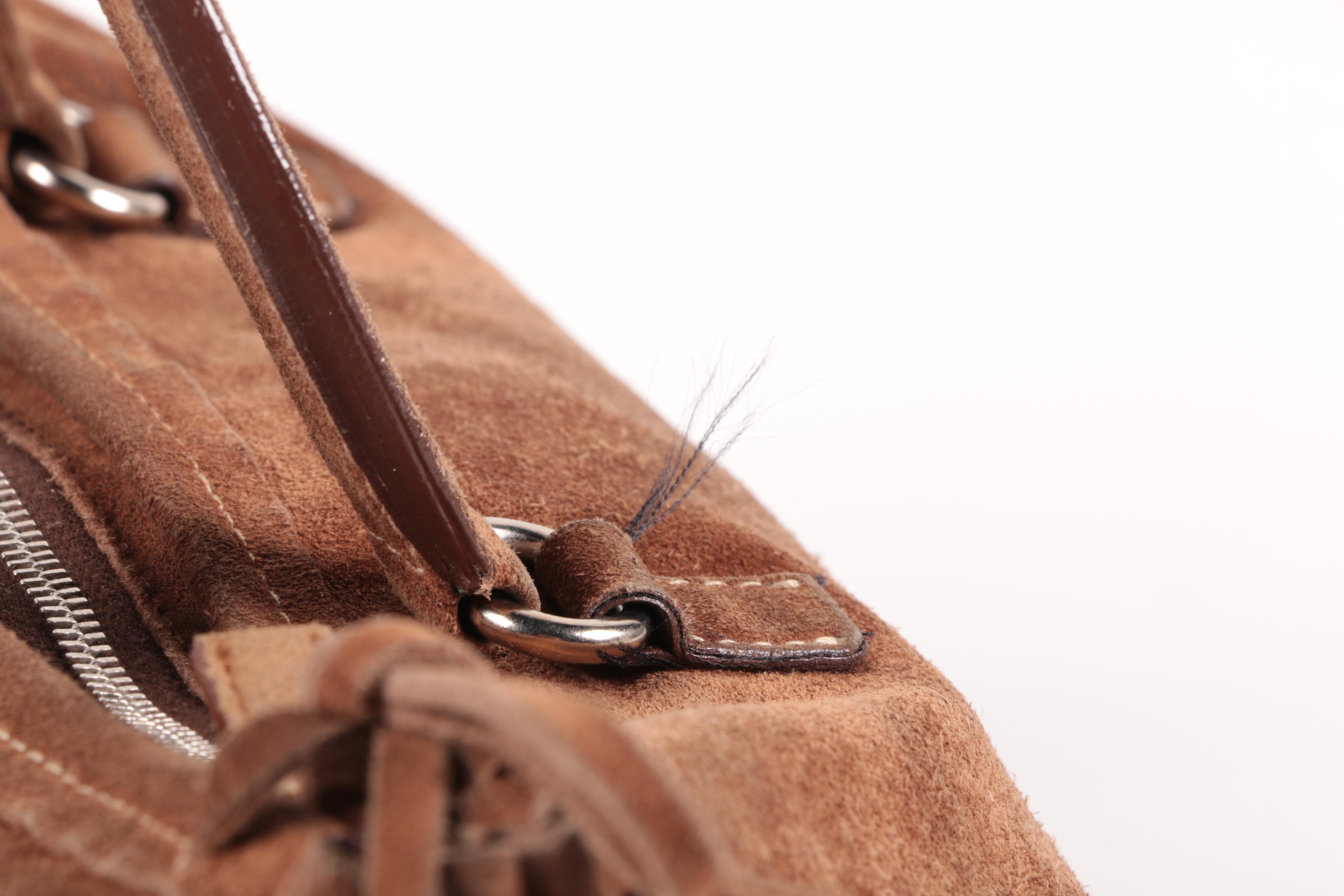 Prada Bow Gathered Satchel in Chamois Suede