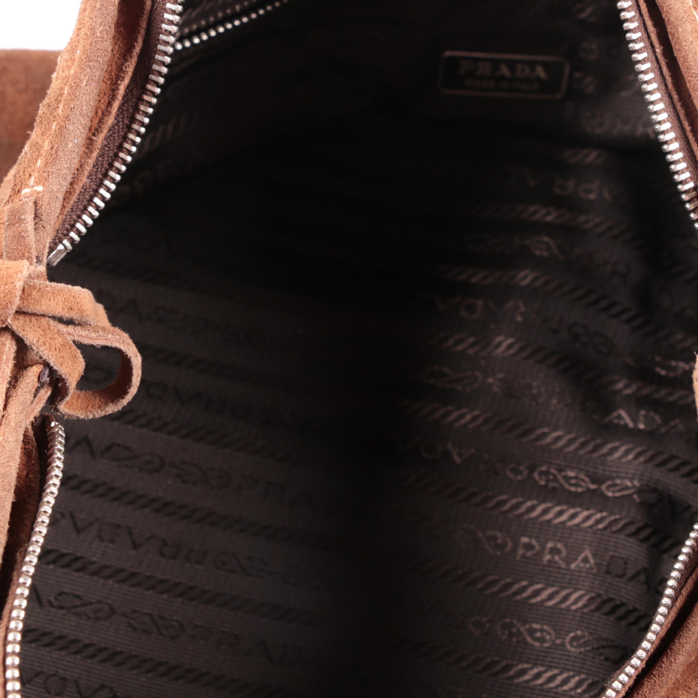 Prada Bow Gathered Satchel in Chamois Suede