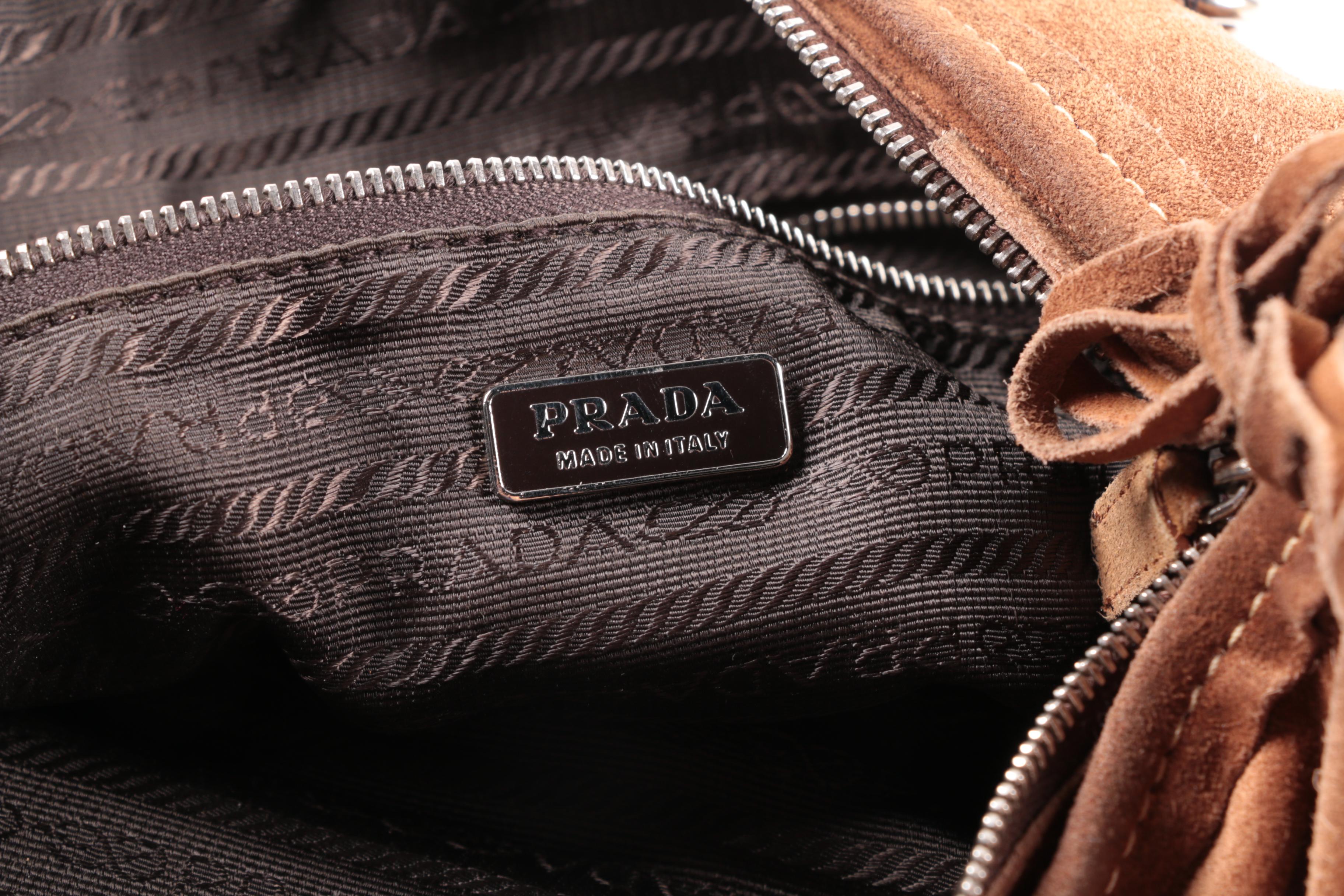 Prada Bow Gathered Satchel in Chamois Suede