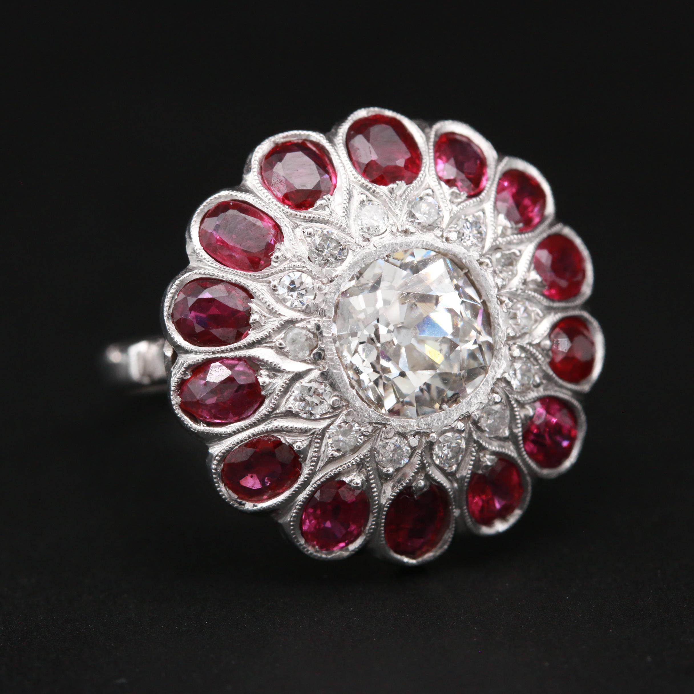Vintage Platinum 1.47 CTW Diamond and Ruby Ring
