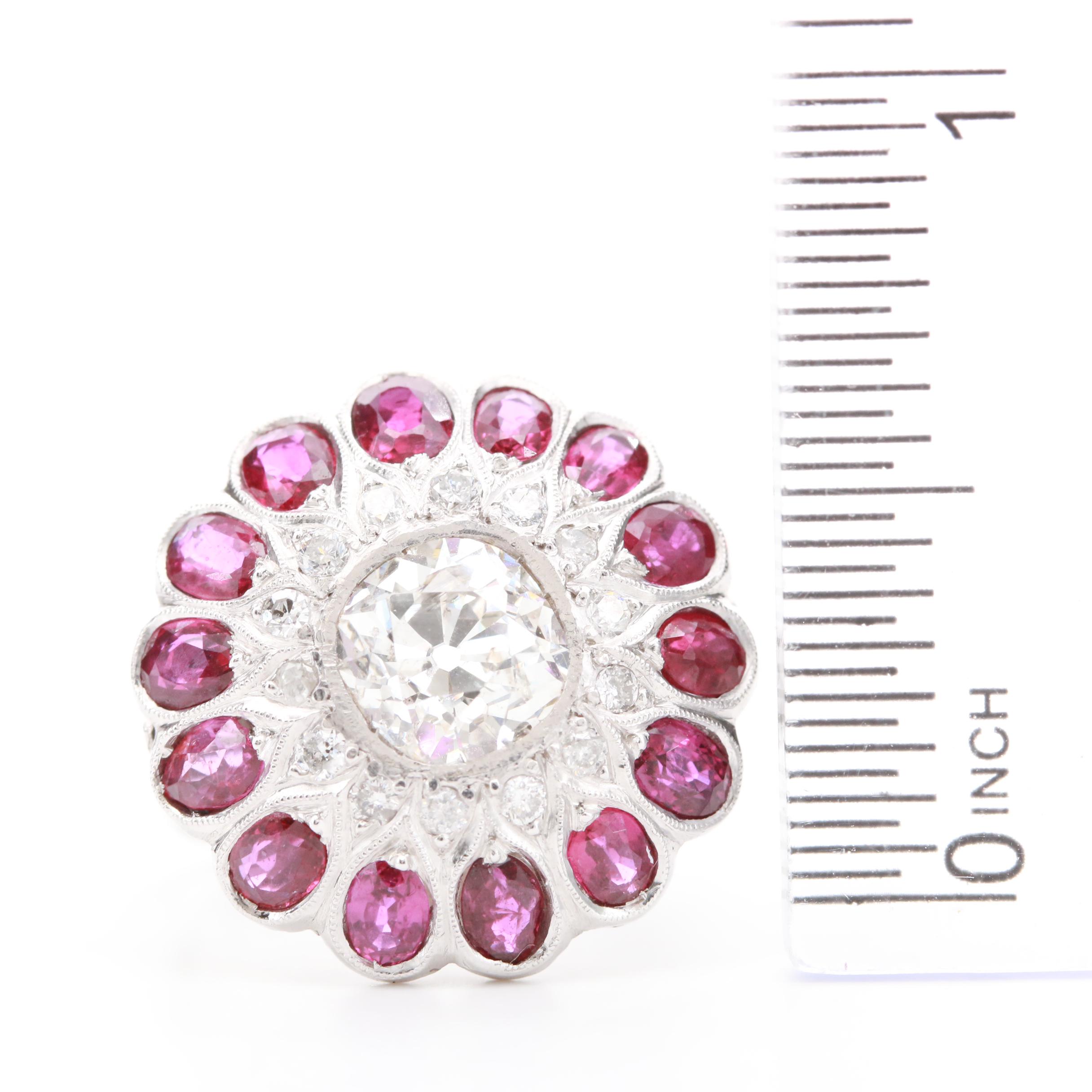 Vintage Platinum 1.47 CTW Diamond and Ruby Ring