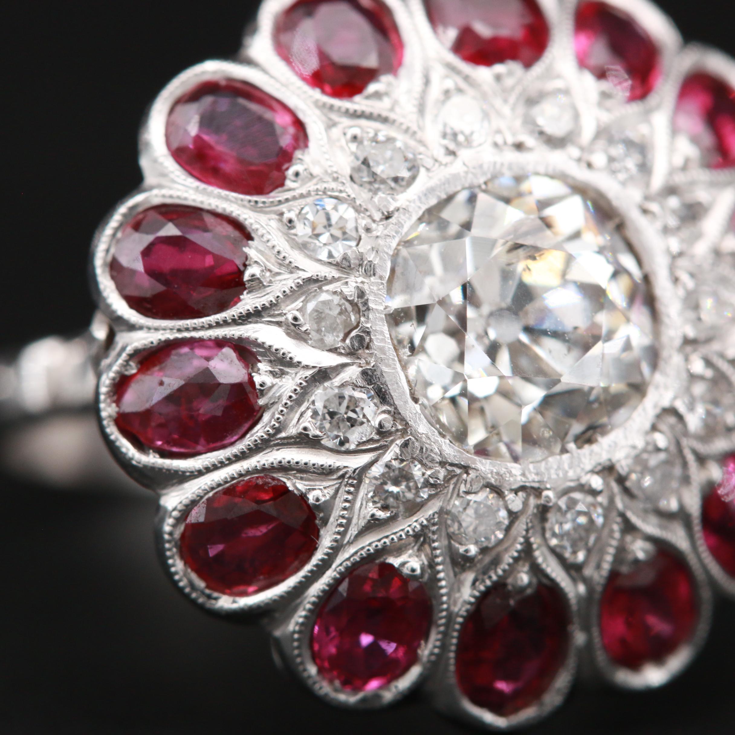 Vintage Platinum 1.47 CTW Diamond and Ruby Ring