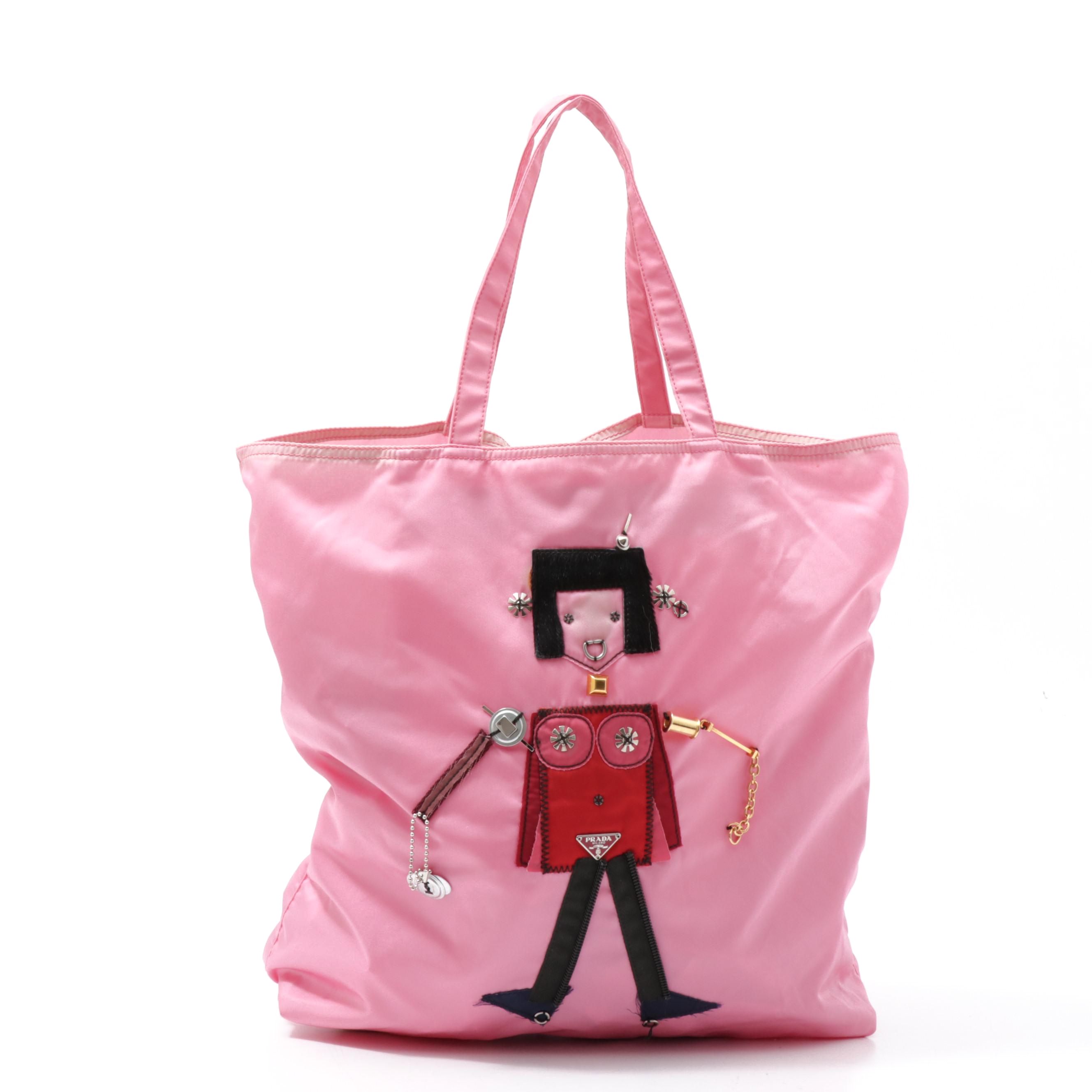 Prada Begonia Pink Tessuto Nylon Robot Shopping Tote Bag